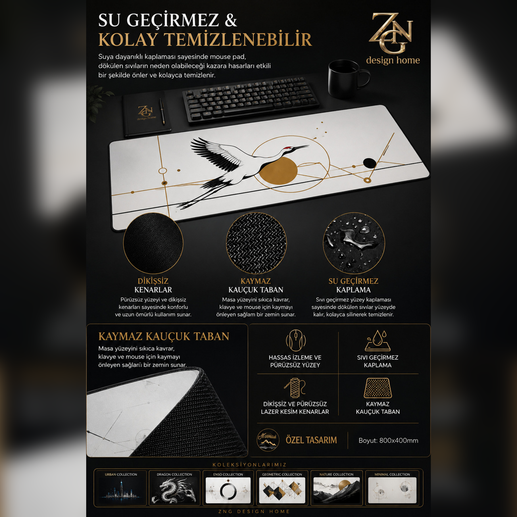 Zen Fusion Collection 80x40 cm Büyük Boy Gaming Mousepad Kaymaz Taban Deskmat
