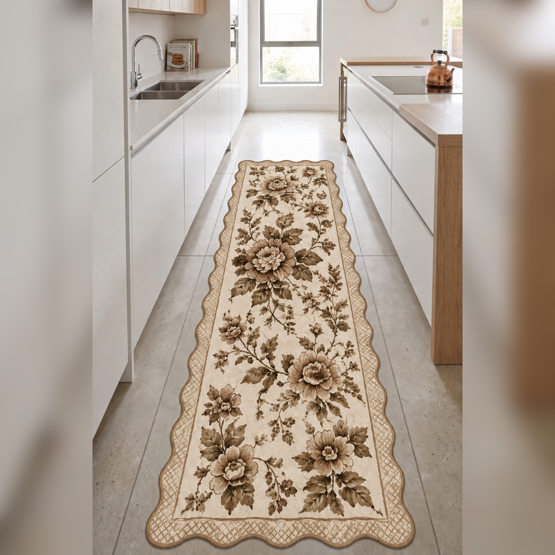 Botanica Luxe Collection English Rose Kişiye Özel Üretim Dekoratif Kaymaz Taban MUTFAK Halısı – Dijital Baskı, Yıkanabilir, Farklı Ölçü Seçenekleri