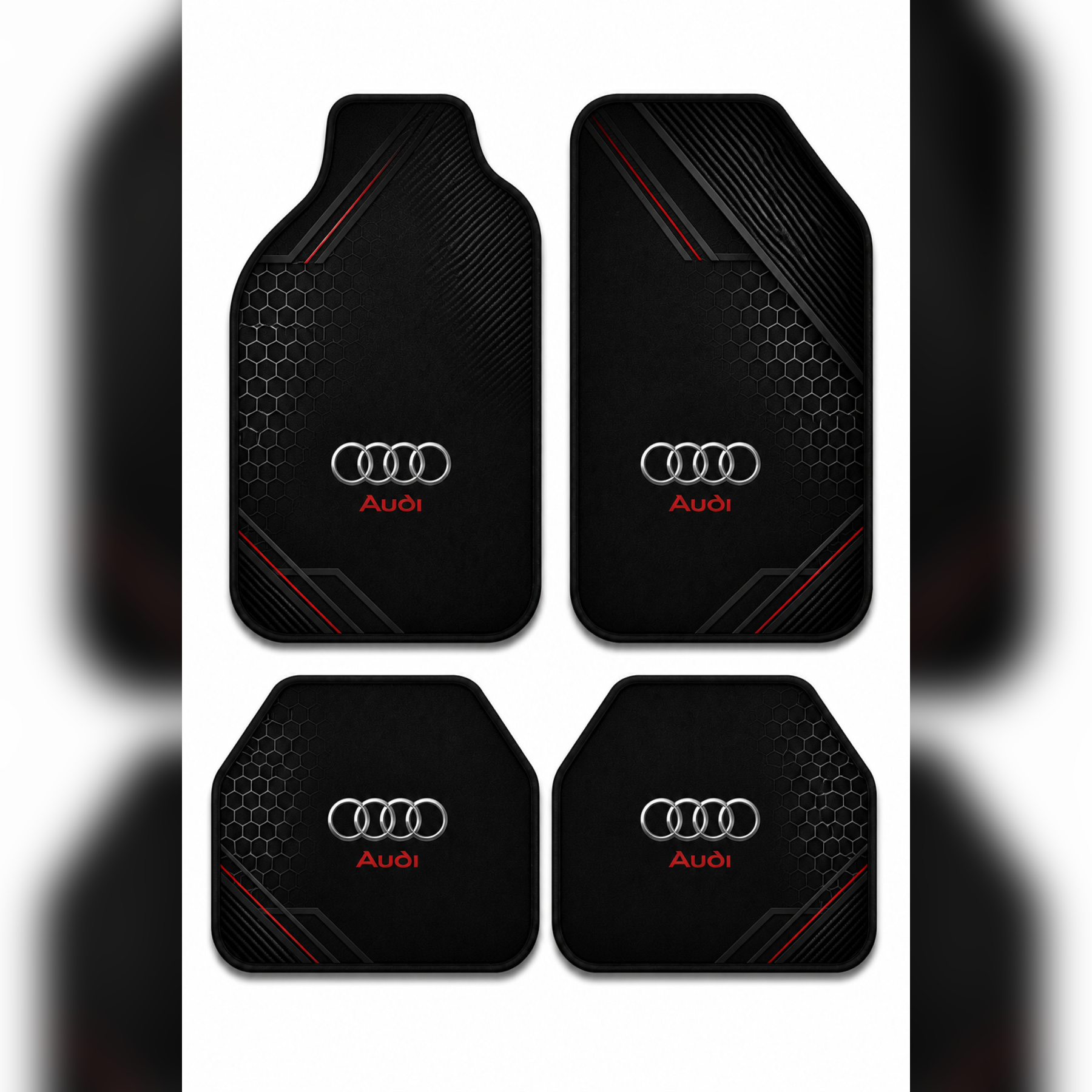 Audi Tasarımlı Universal Premium Araç İçi Oto Paspası 4'lü Set – Tüm Araç Modellerine Uyumlu-Kaymaz DOT Taban