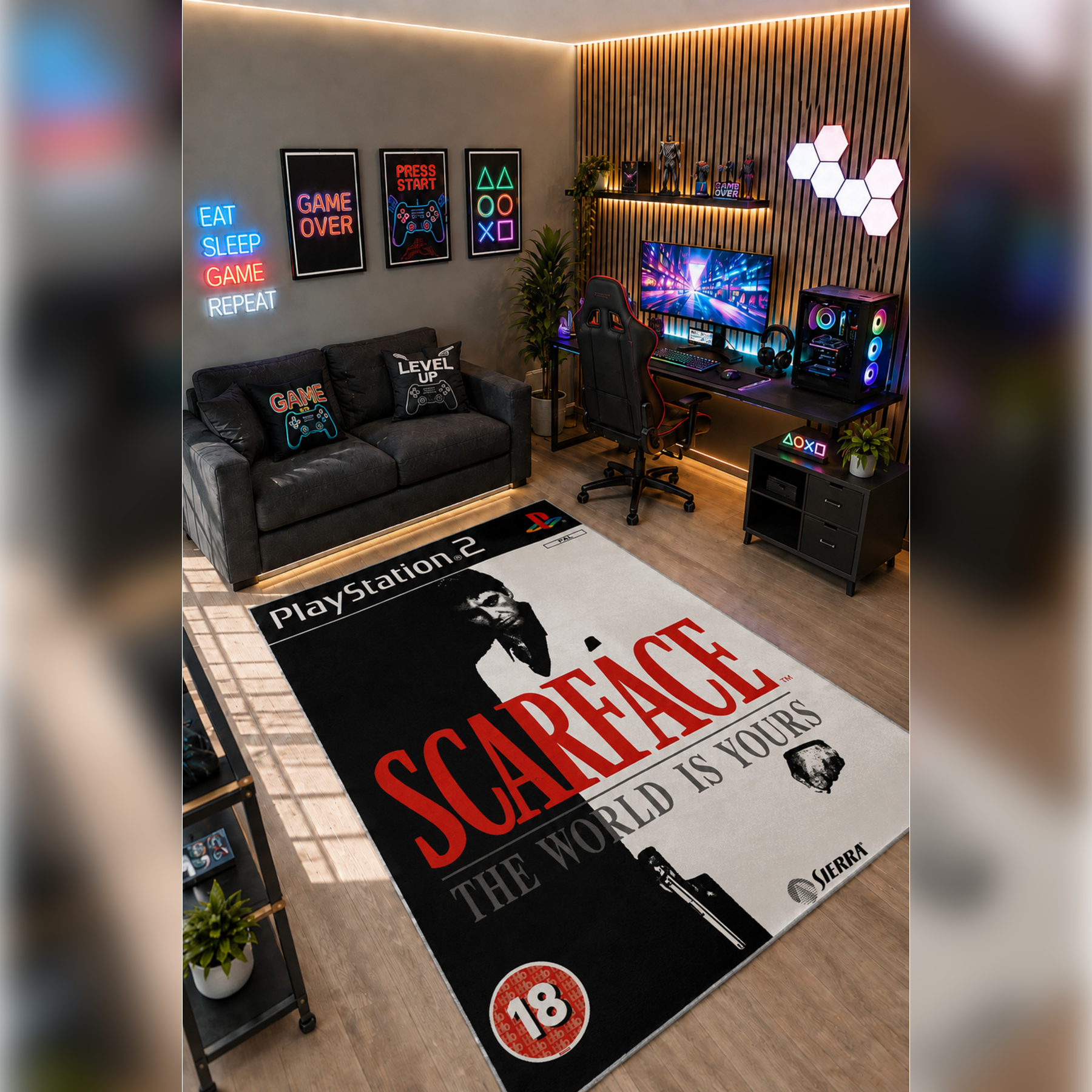 Gamer Collection Kişiye Özel Üretim Dekoratif Kaymaz Taban Oyun Odası Halısı – Dijital Baskı Yıkanabilir – Farklı Ölçü Seçenekleri