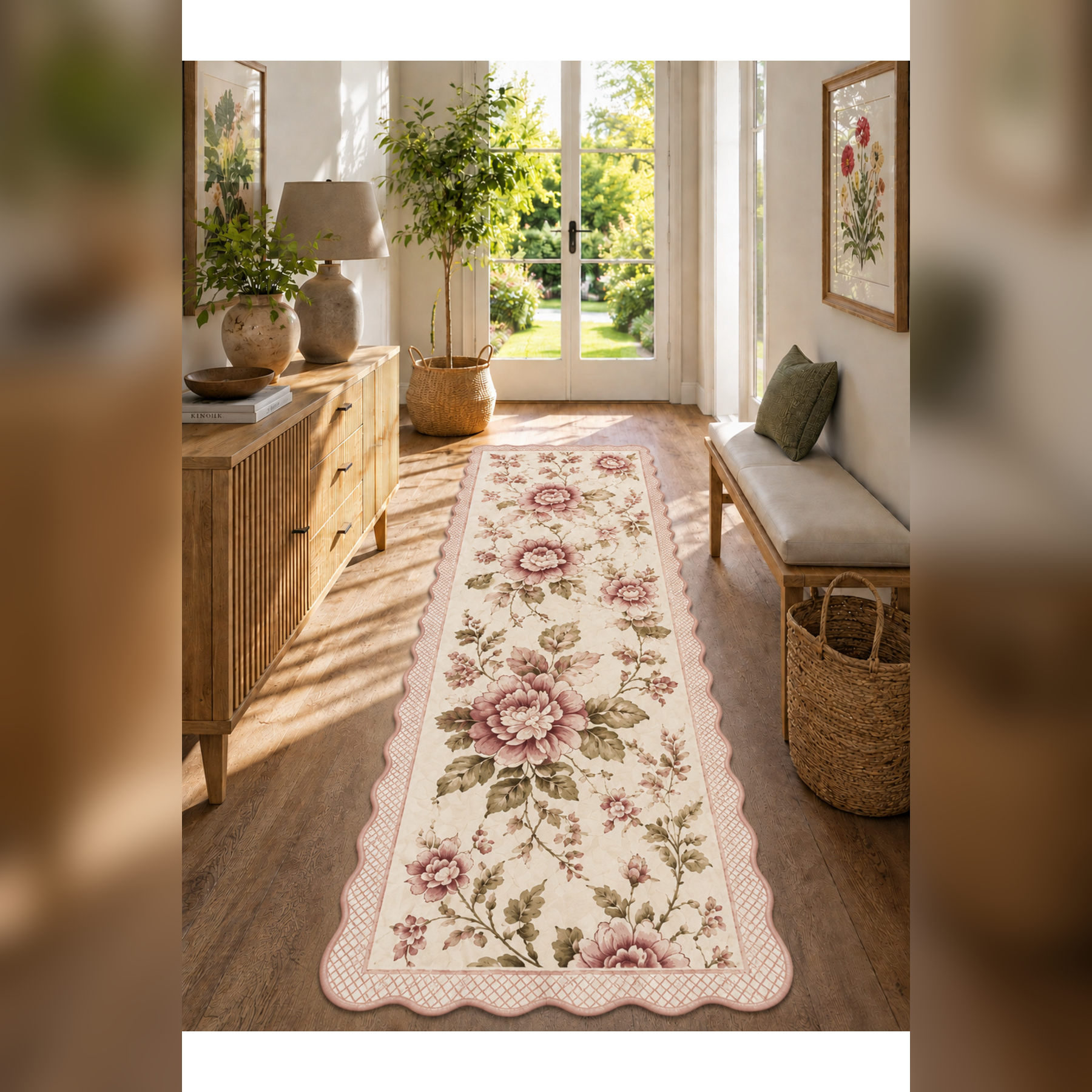 Botanica Luxe Collection English Rose Kişiye Özel Üretim Dekoratif Kaymaz Taban Antre/Hol Halısı – Dijital Baskı, Yıkanabilir, Farklı Ölçü Seçenekleri