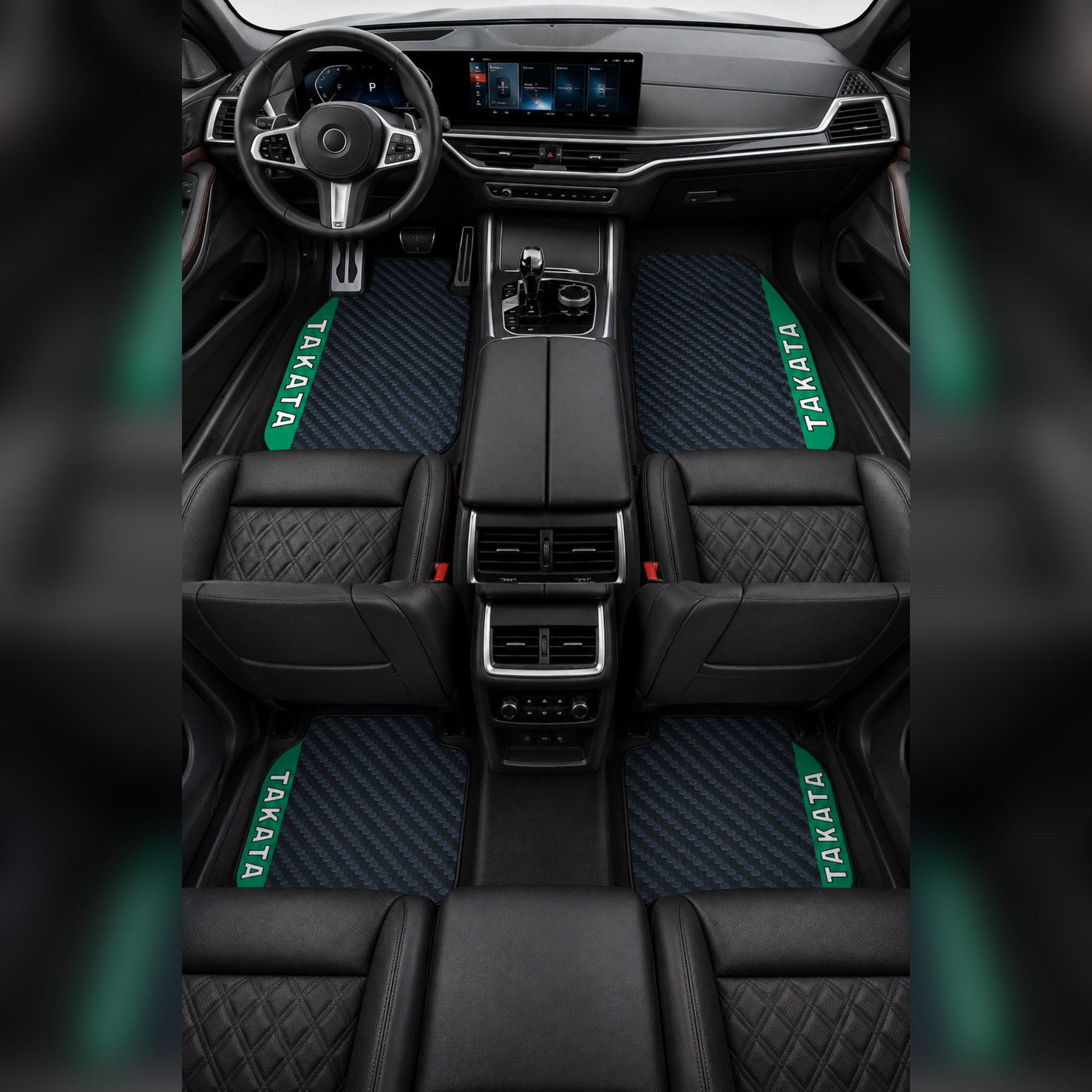 TAKATA CARBON SPORT Kişiye Özel Tasarım Universal Premium Araç İçi Oto Paspası 4'lü Set– Tüm Araç Modellerine Uyumlu-Kaymaz DOT Taban
