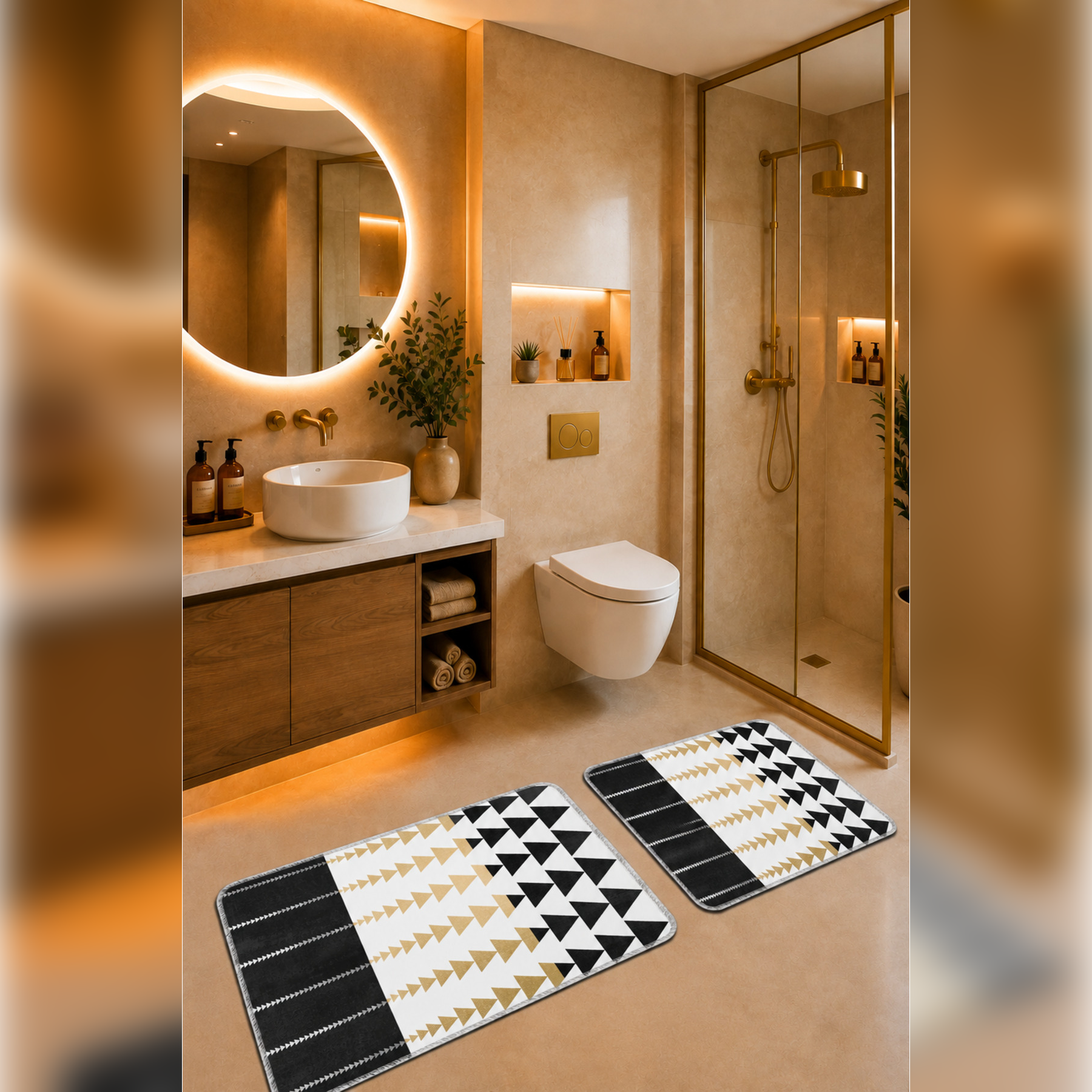 Banyo Paspası 2'li Set Kaymaz Tabanlı ve Yıkanabilir 60x90 Cm - 50x60 Cm