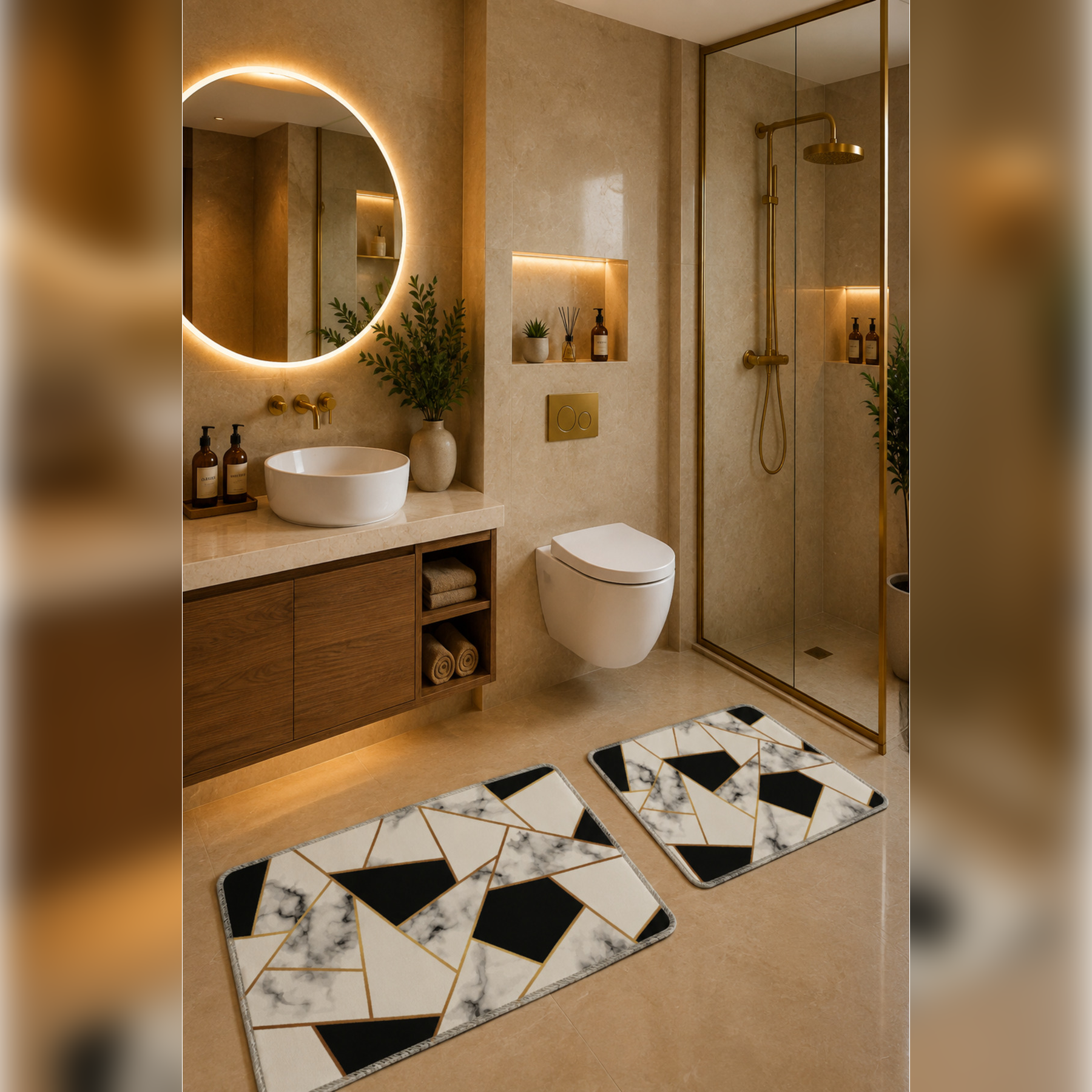 Banyo Paspası 2'li Set Kaymaz Tabanlı ve Yıkanabilir 60x90 Cm - 50x60 Cm