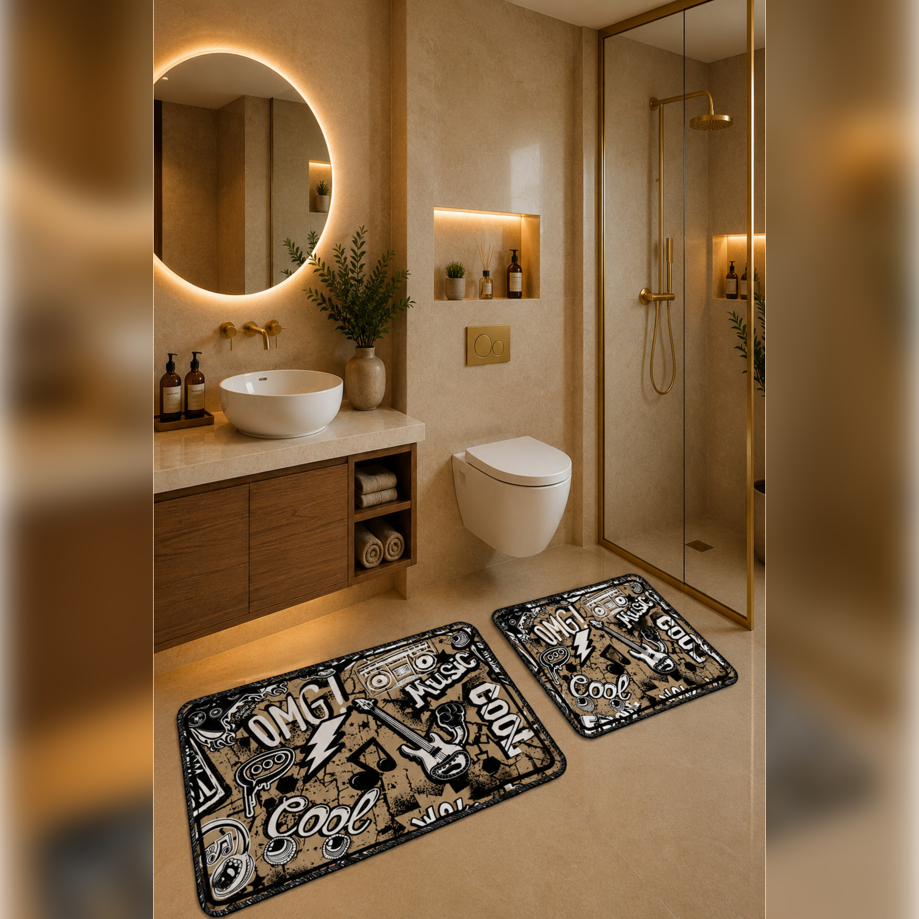 Banyo Paspası 2'li Set Kaymaz Tabanlı ve Yıkanabilir 60x90 Cm - 50x60 Cm
