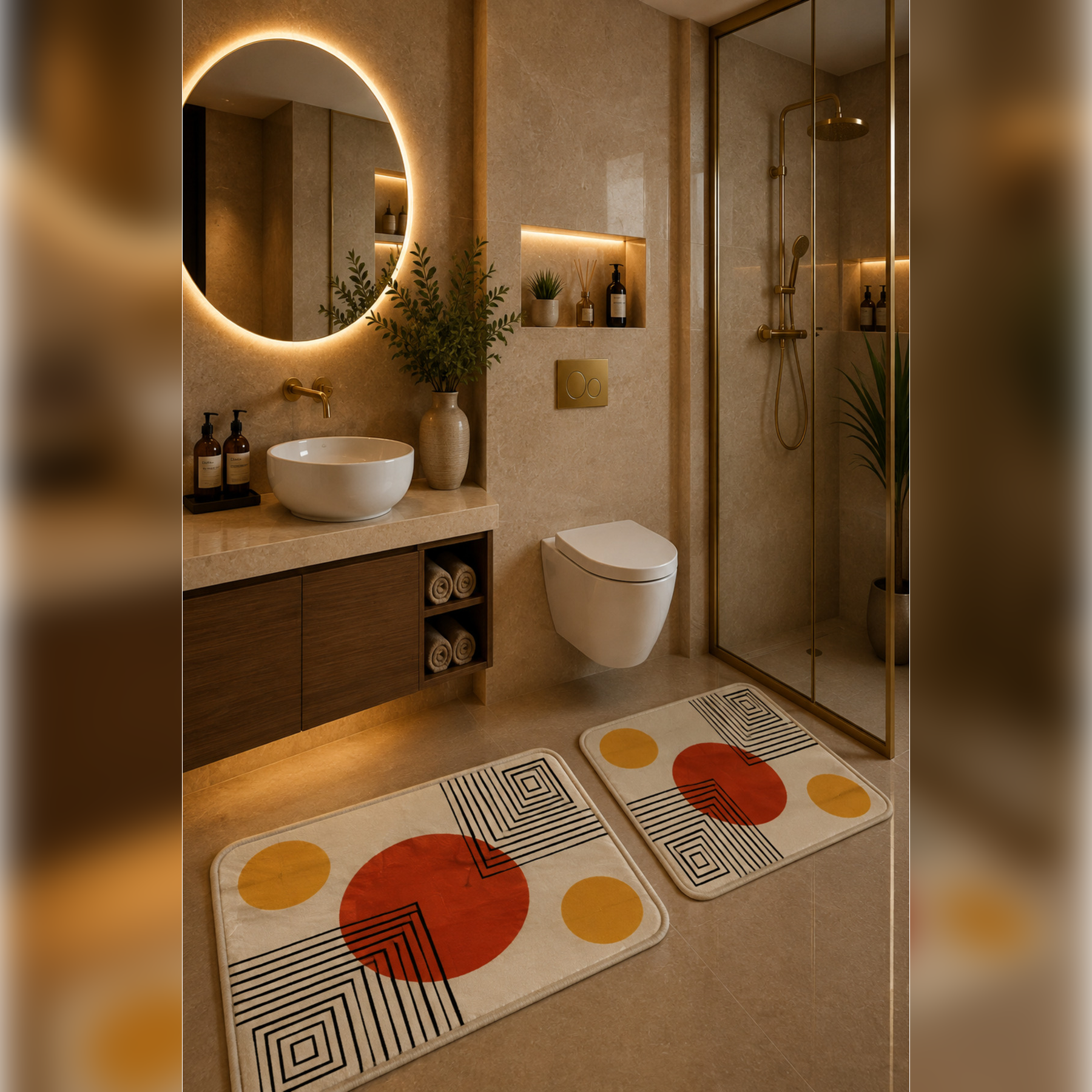 Banyo Paspası 2'li Set Kaymaz Tabanlı ve Yıkanabilir 60x90 Cm - 50x60 Cm