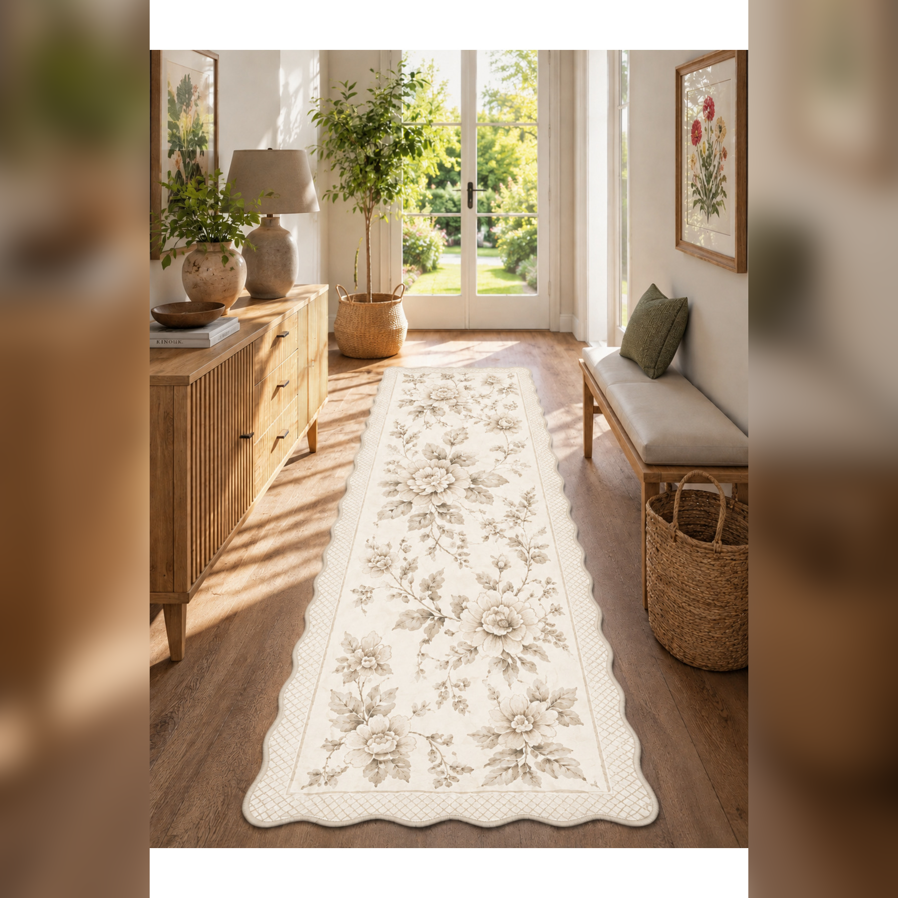 Botanica Luxe Collection English Rose Kişiye Özel Üretim Dekoratif Kaymaz Taban Antre/Hol Halısı – Dijital Baskı, Yıkanabilir, Farklı Ölçü Seçenekleri