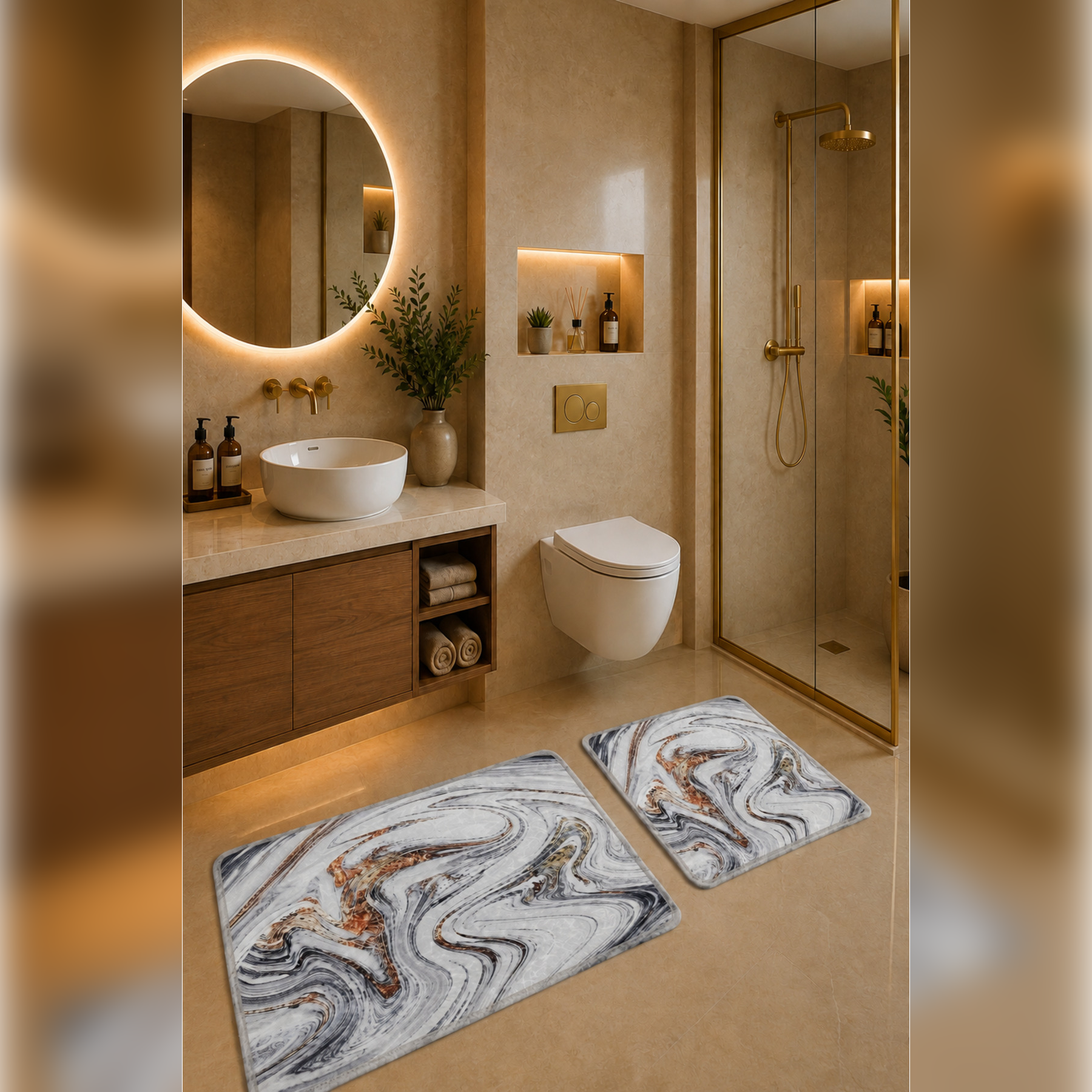 Banyo Paspası 2'li Set Kaymaz Tabanlı ve Yıkanabilir 60x90 Cm - 50x60 Cm