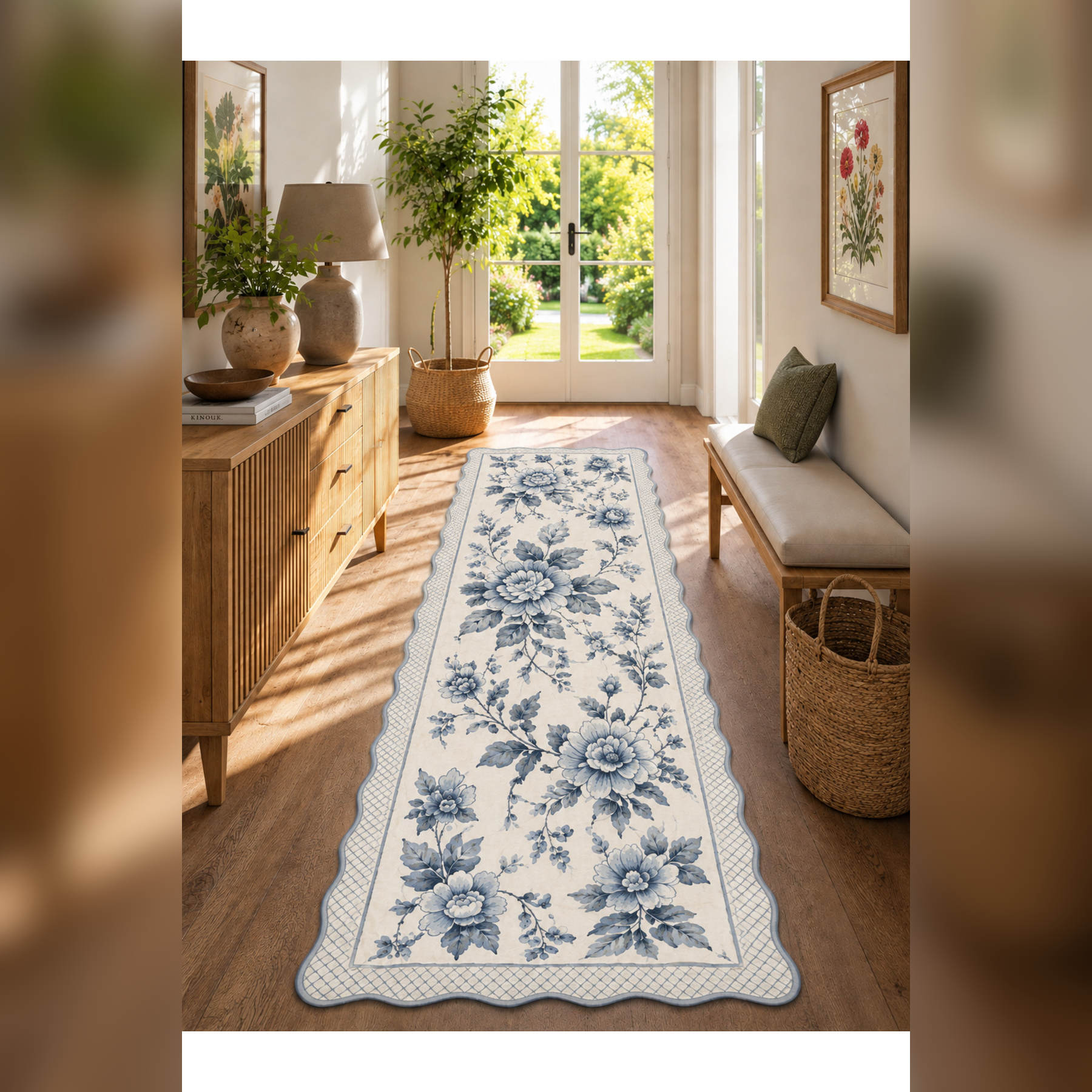 Botanica Luxe Collection English Rose Kişiye Özel Üretim Dekoratif Kaymaz Taban Antre/Hol Halısı – Dijital Baskı, Yıkanabilir, Farklı Ölçü Seçenekleri