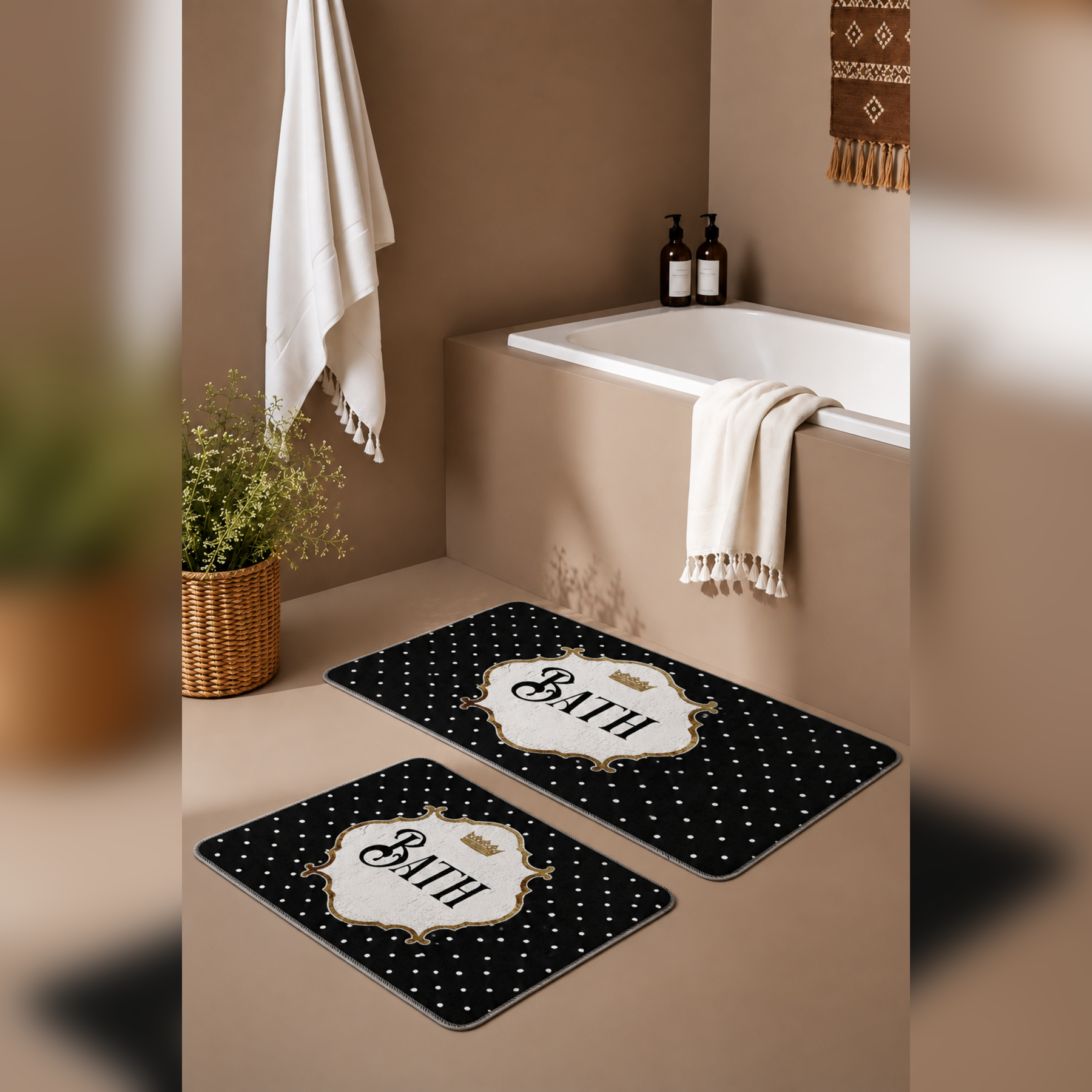 Banyo Paspası 2'li Set Kaymaz Tabanlı ve Yıkanabilir 60x90 Cm - 50x60 Cm