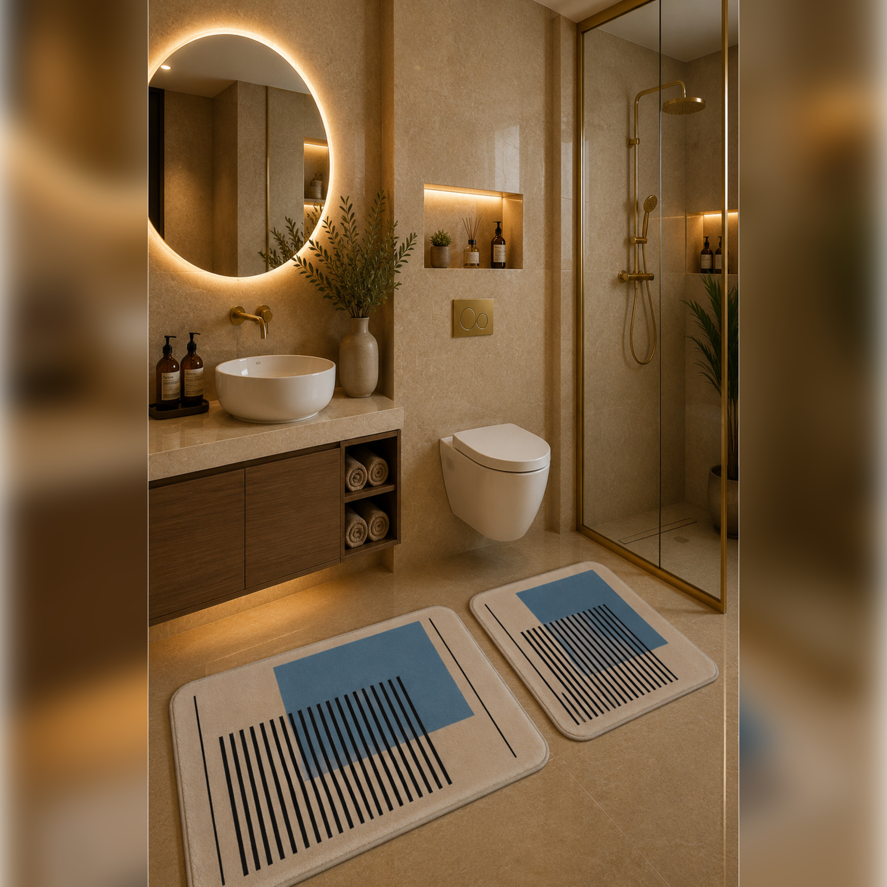 Banyo Paspası 2'li Set Kaymaz Tabanlı ve Yıkanabilir 60x90 Cm - 50x60 Cm