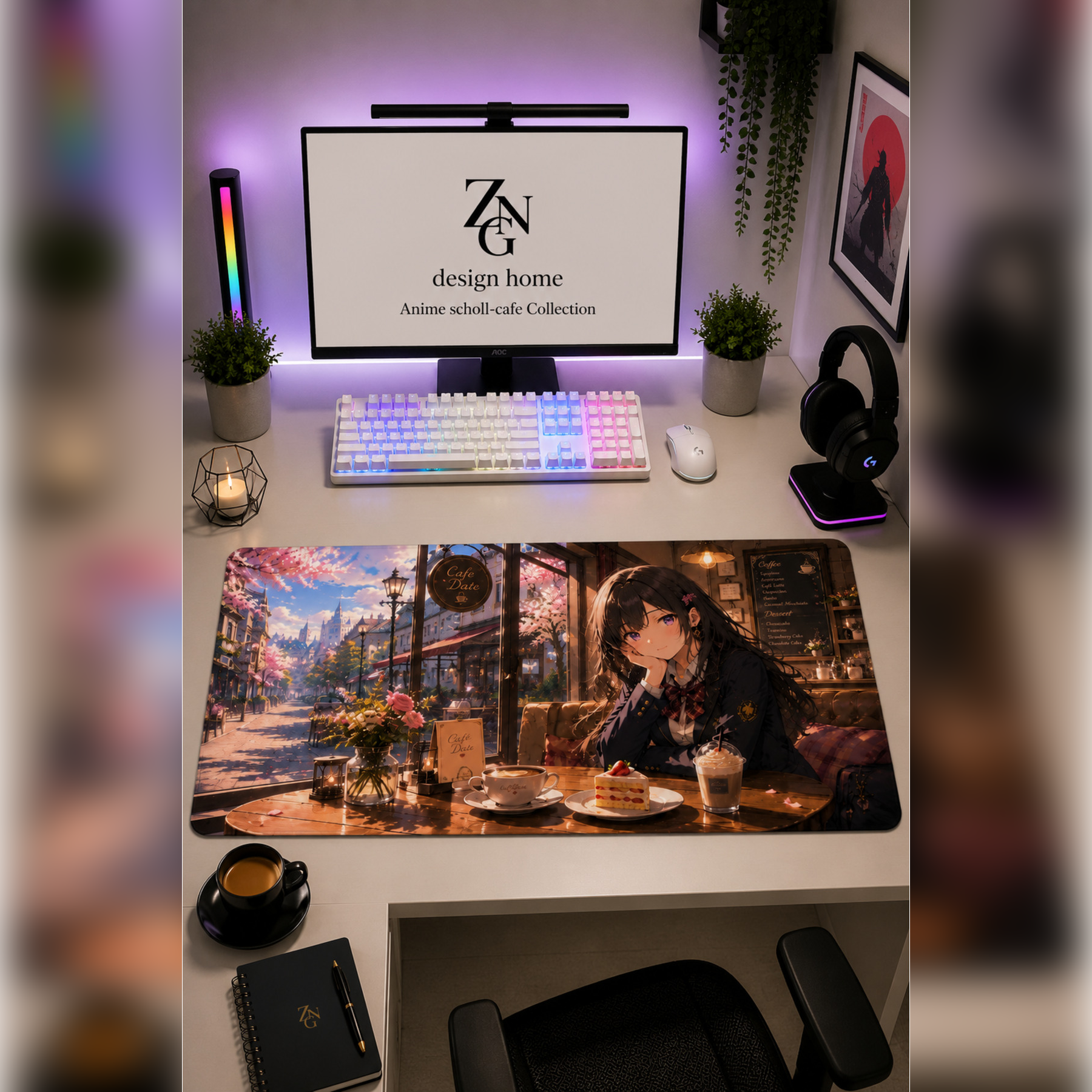 Anime scholl-cafe Collection 80x40 cm Büyük Boy Gaming Mousepad Kaymaz Taban Deskmat