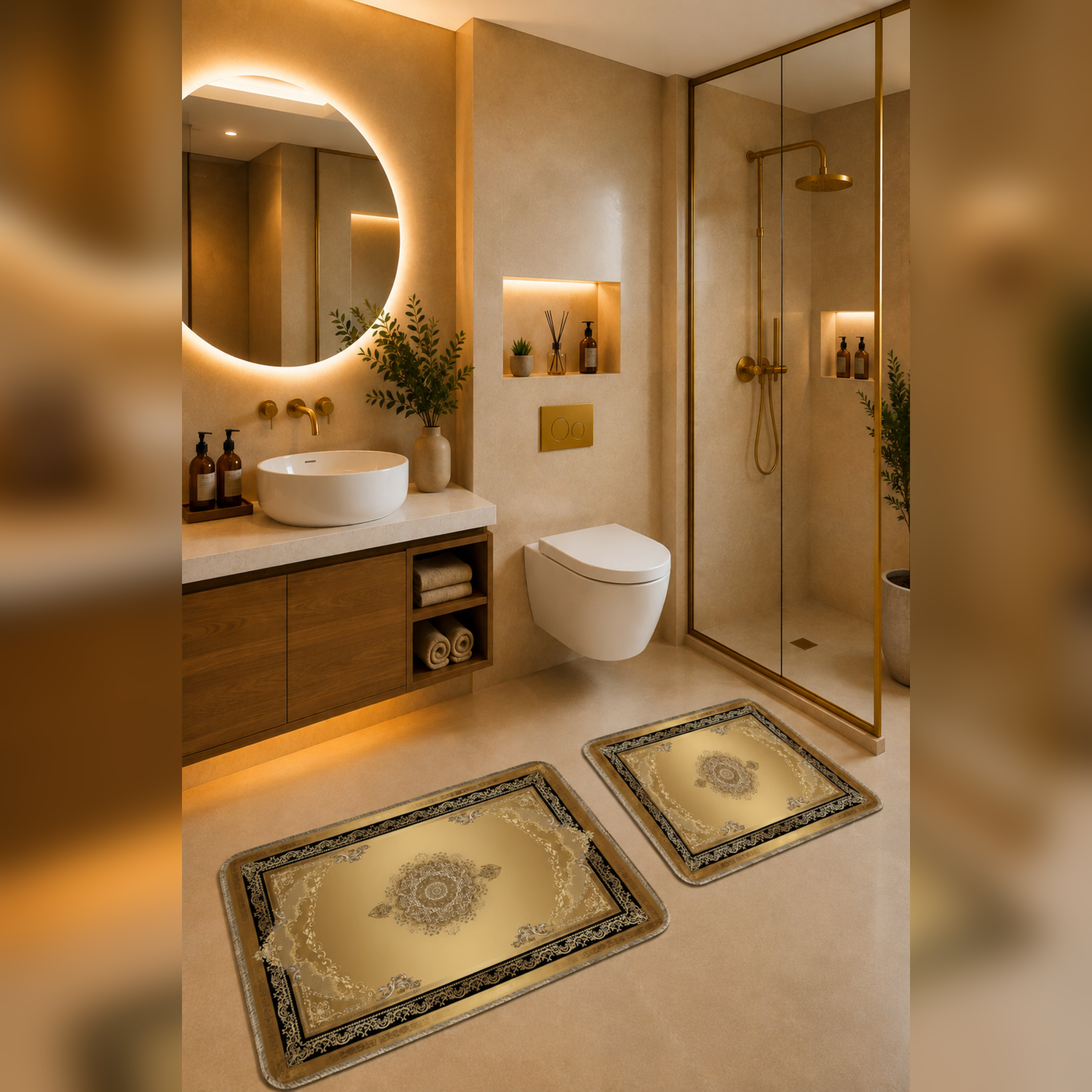 Banyo Paspası 2'li Set Kaymaz Tabanlı ve Yıkanabilir 60x90 Cm - 50x60 Cm