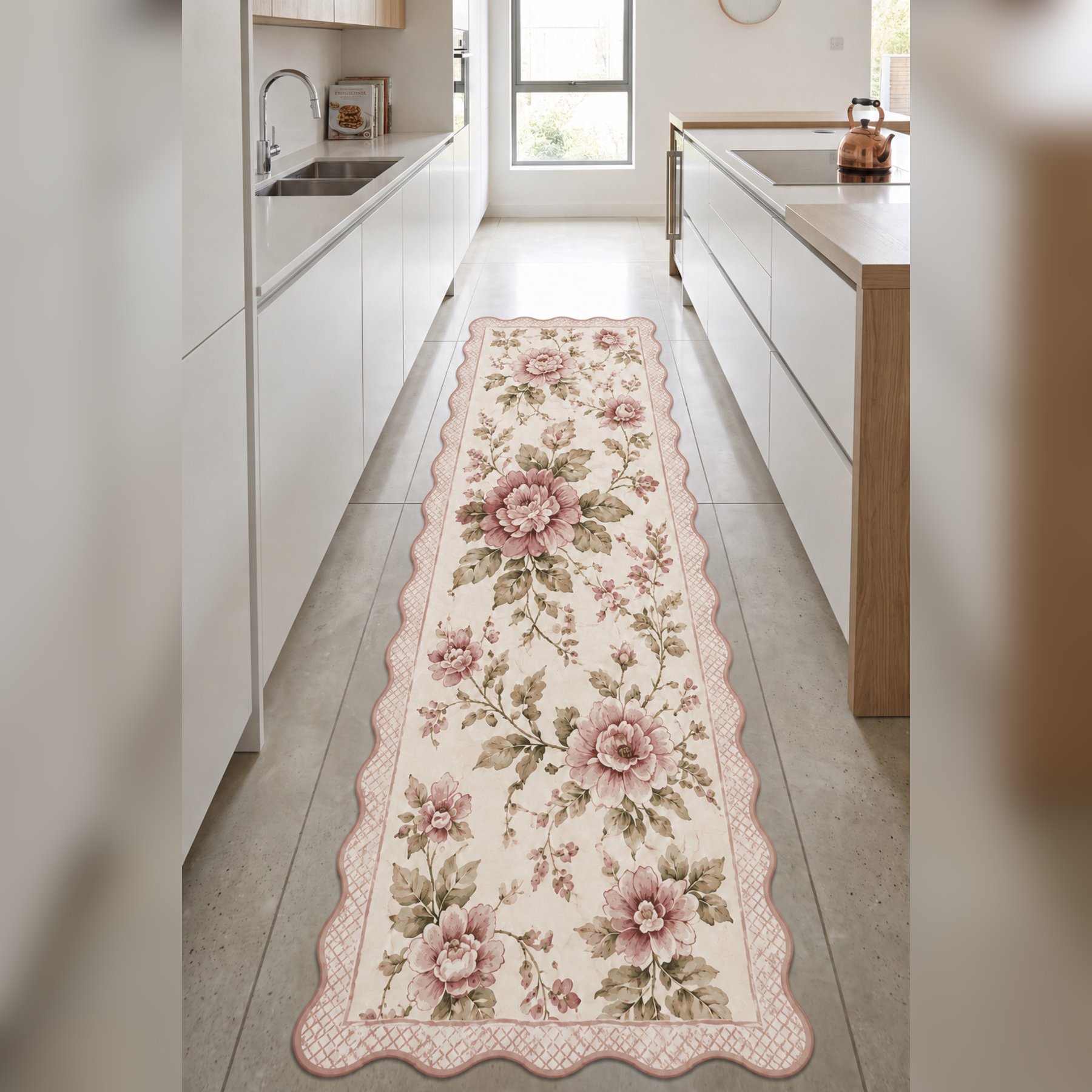 Botanica Luxe Collection English Rose Kişiye Özel Üretim Dekoratif Kaymaz Taban MUTFAK Halısı – Dijital Baskı, Yıkanabilir, Farklı Ölçü Seçenekleri