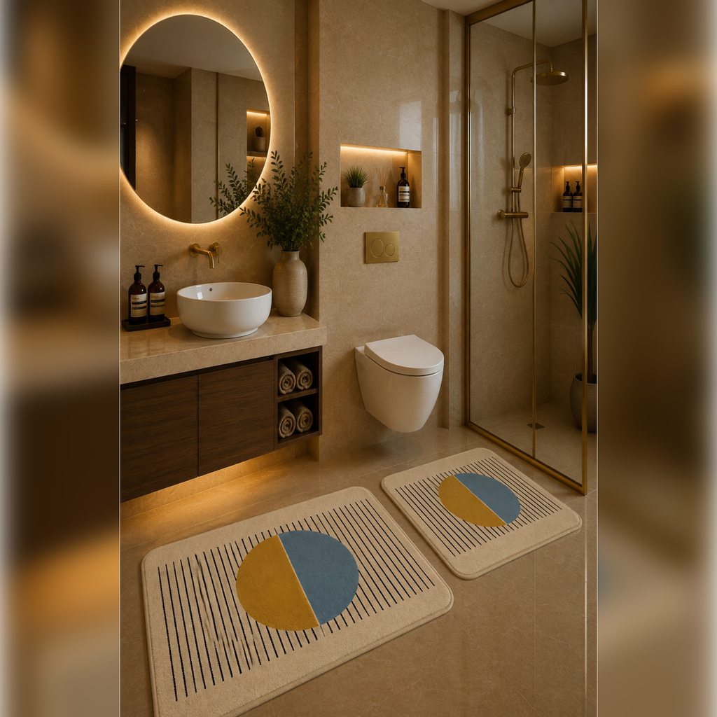 Banyo Paspası 2'li Set Kaymaz Tabanlı ve Yıkanabilir 60x90 Cm - 50x60 Cm
