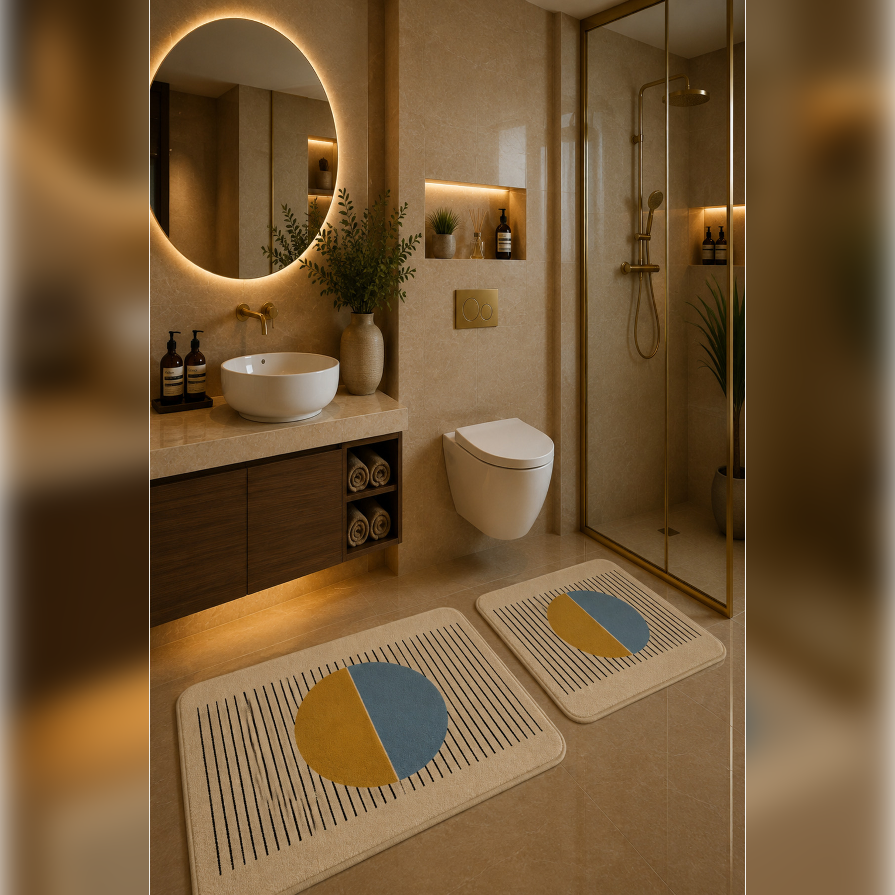 Banyo Paspası 2'li Set Kaymaz Tabanlı ve Yıkanabilir 60x90 Cm - 50x60 Cm
