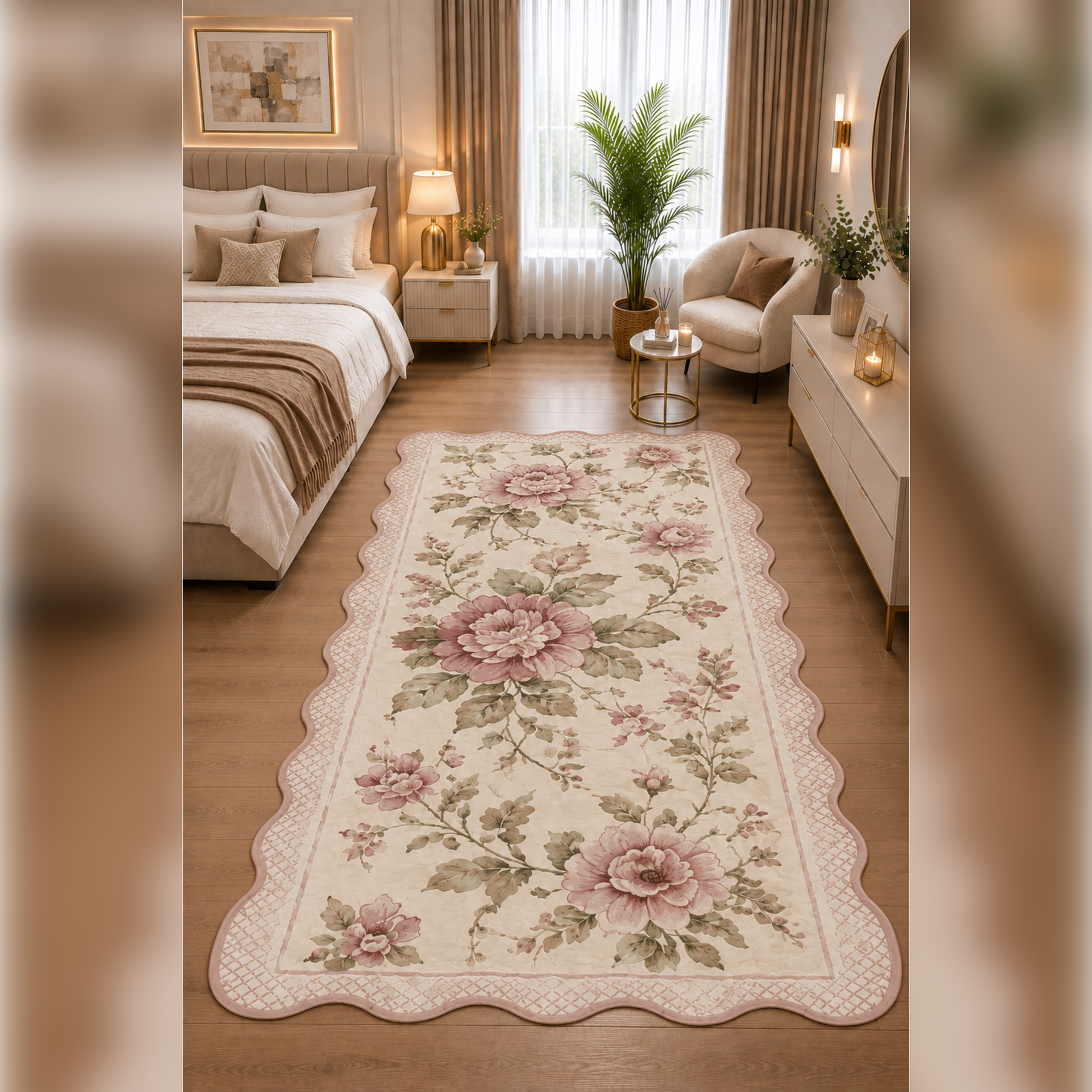 Botanica Luxe Collection English Rose Kişiye Özel Üretim Dekoratif Kaymaz Taban Salon/Yatak /Oturma odası Halısı – Dijital Baskı, Yıkanabilir, Farklı Ölçü Seçenekleri