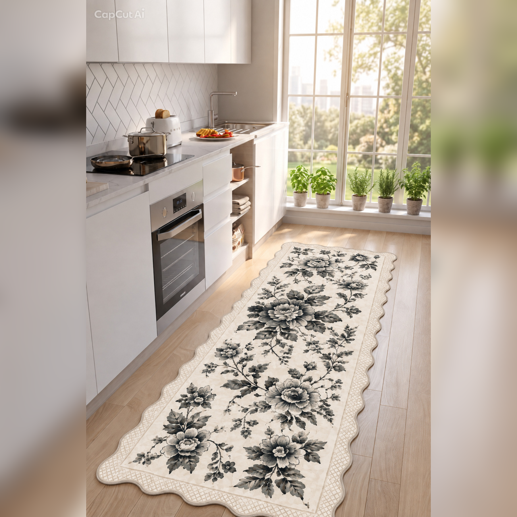 Botanica Luxe Collection English Rose Kişiye Özel Üretim Dekoratif Kaymaz Taban MUTFAK Halısı – Dijital Baskı, Yıkanabilir, Farklı Ölçü Seçenekleri