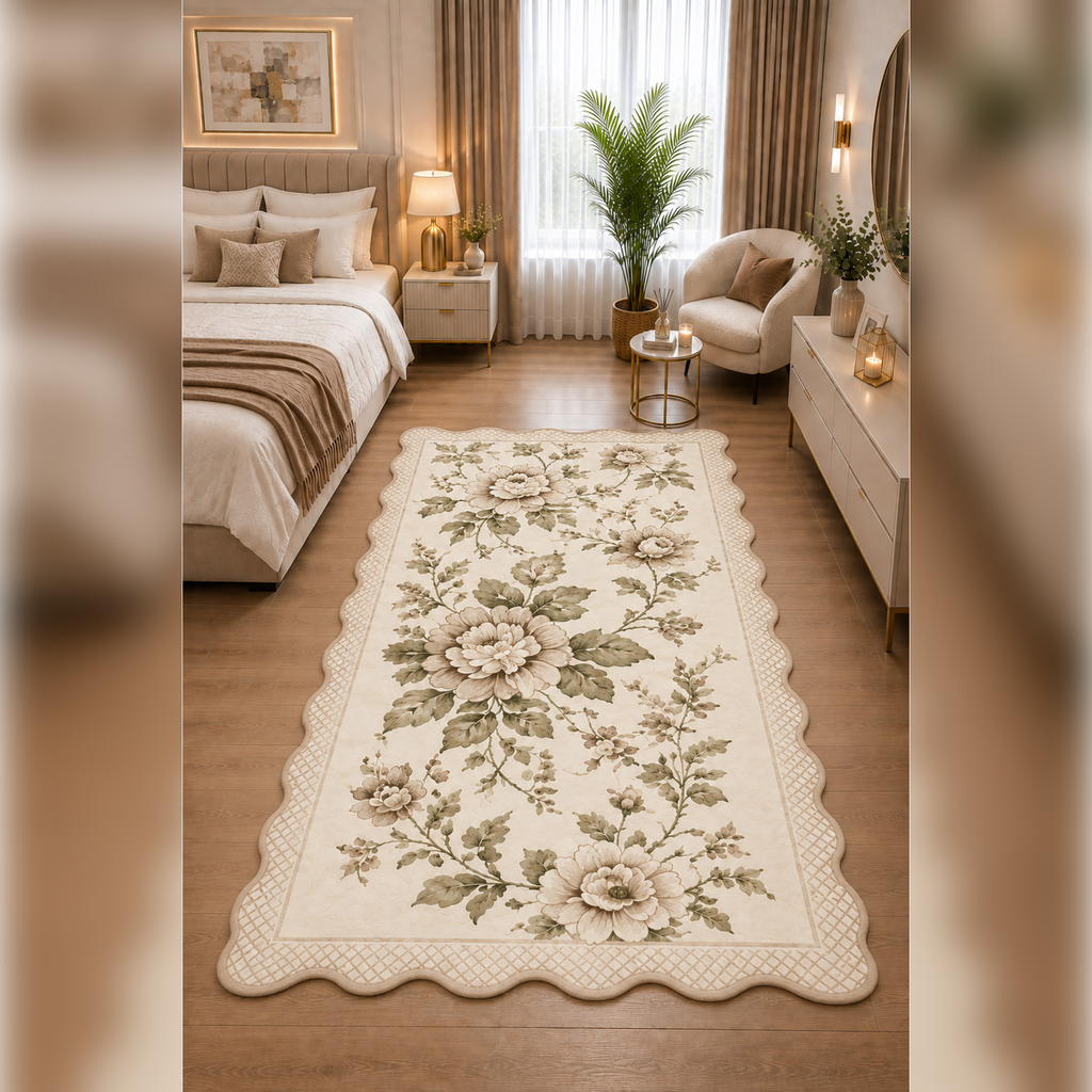 Botanica Luxe Collection English Rose Kişiye Özel Üretim Dekoratif Kaymaz Taban Salon/Yatak /Oturma odası Halısı – Dijital Baskı, Yıkanabilir, Farklı Ölçü Seçenekleri