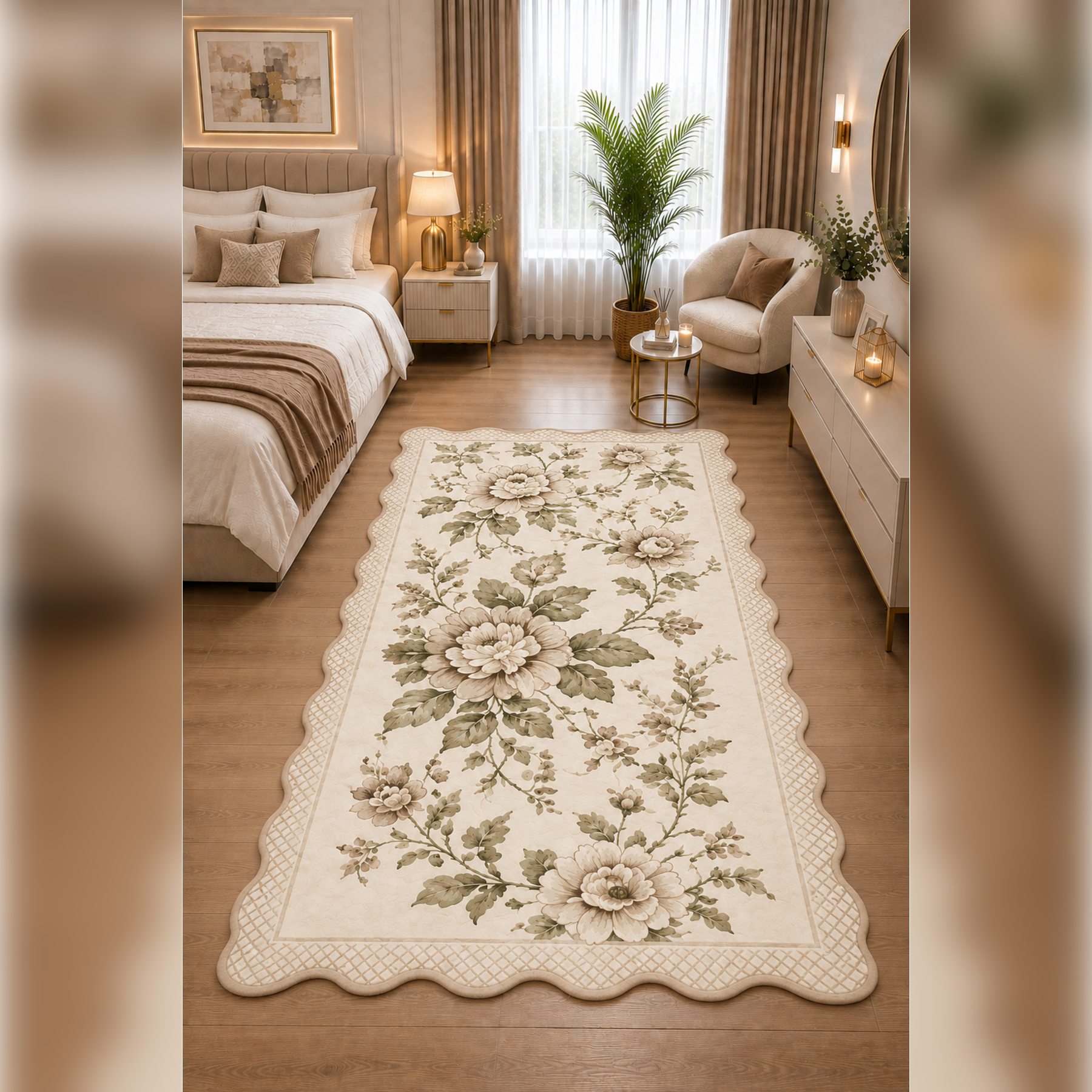 Botanica Luxe Collection English Rose Kişiye Özel Üretim Dekoratif Kaymaz Taban Salon/Yatak /Oturma odası Halısı – Dijital Baskı, Yıkanabilir, Farklı Ölçü Seçenekleri