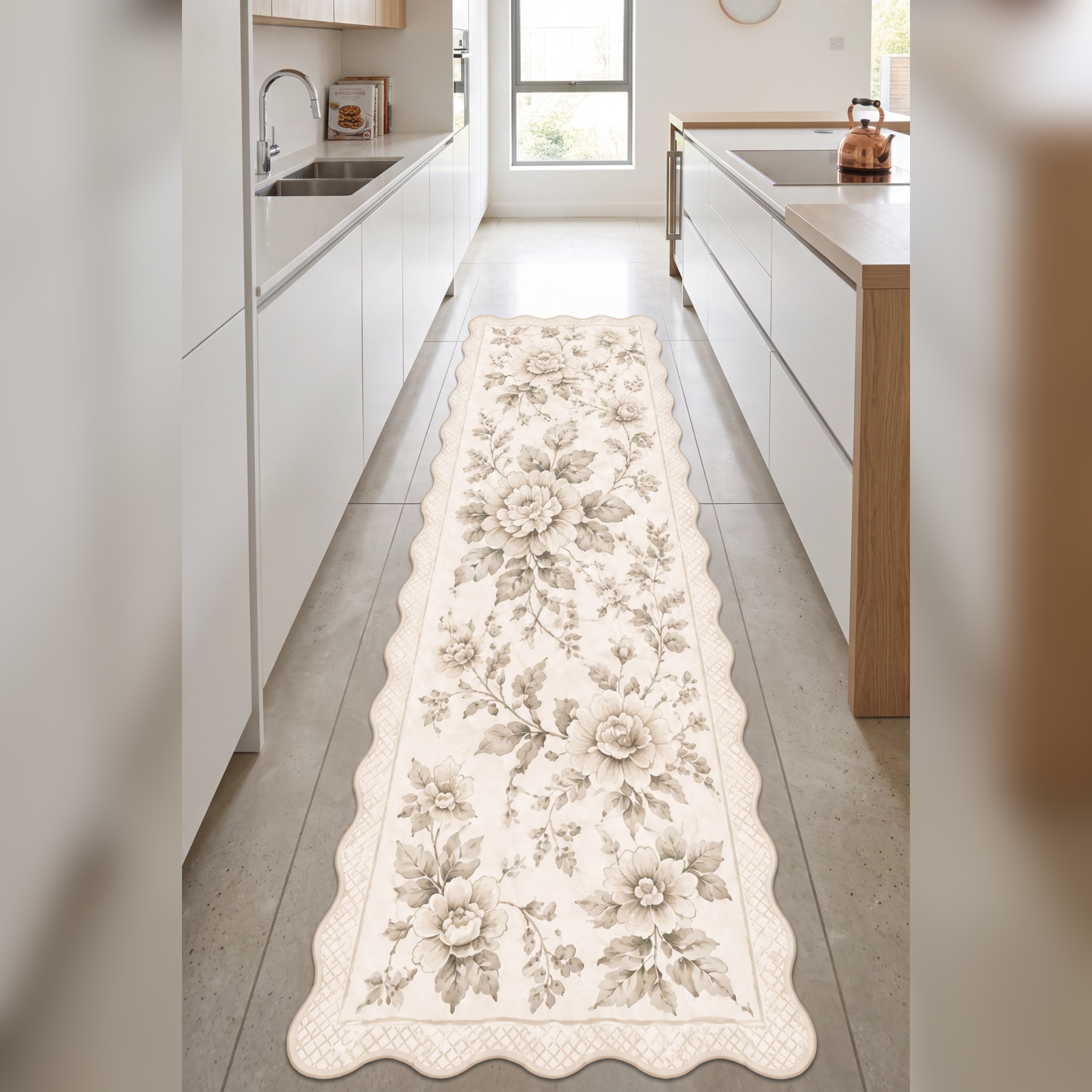Botanica Luxe Collection English Rose Kişiye Özel Üretim Dekoratif Kaymaz Taban MUTFAK Halısı – Dijital Baskı, Yıkanabilir, Farklı Ölçü Seçenekleri