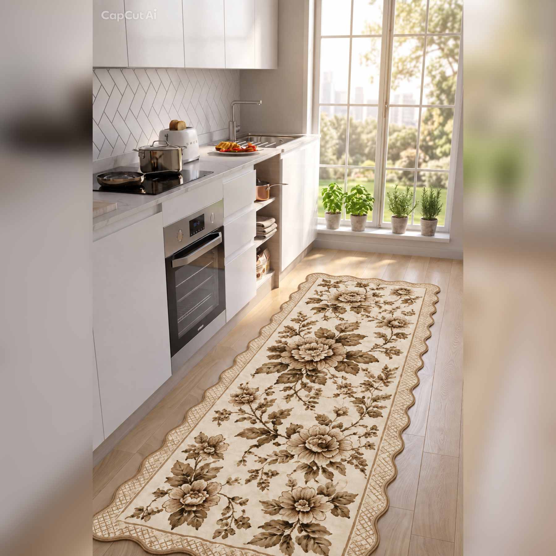 Botanica Luxe Collection English Rose Kişiye Özel Üretim Dekoratif Kaymaz Taban MUTFAK Halısı – Dijital Baskı, Yıkanabilir, Farklı Ölçü Seçenekleri