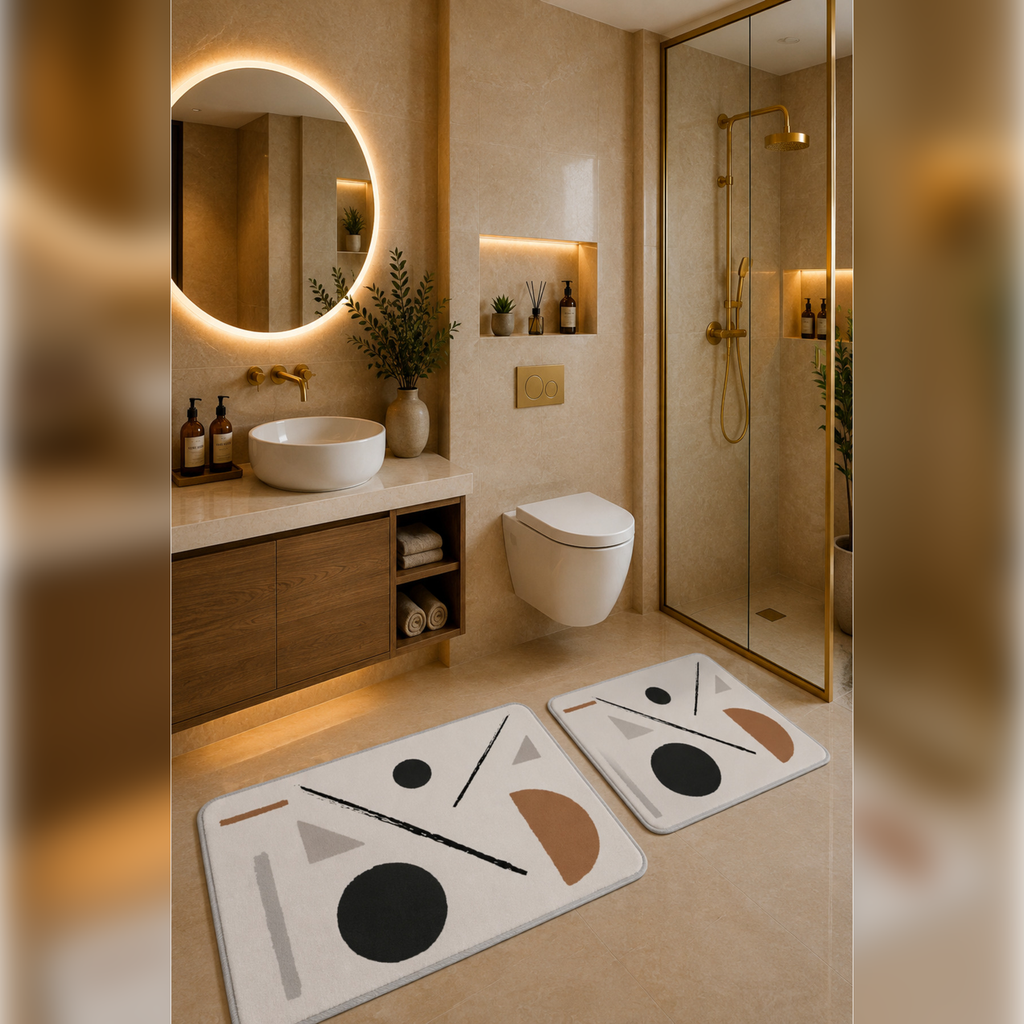 Banyo Paspası 2'li Set Kaymaz Tabanlı ve Yıkanabilir 60x90 Cm - 50x60 Cm