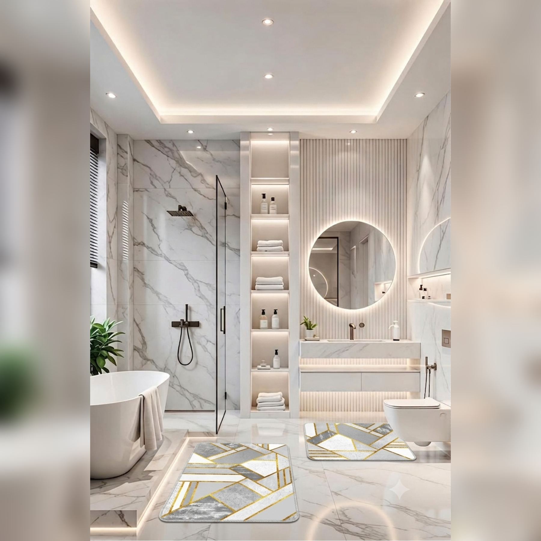 Banyo Paspası 2'li Set Kaymaz Tabanlı ve Yıkanabilir 60x90 Cm - 50x60 Cm
