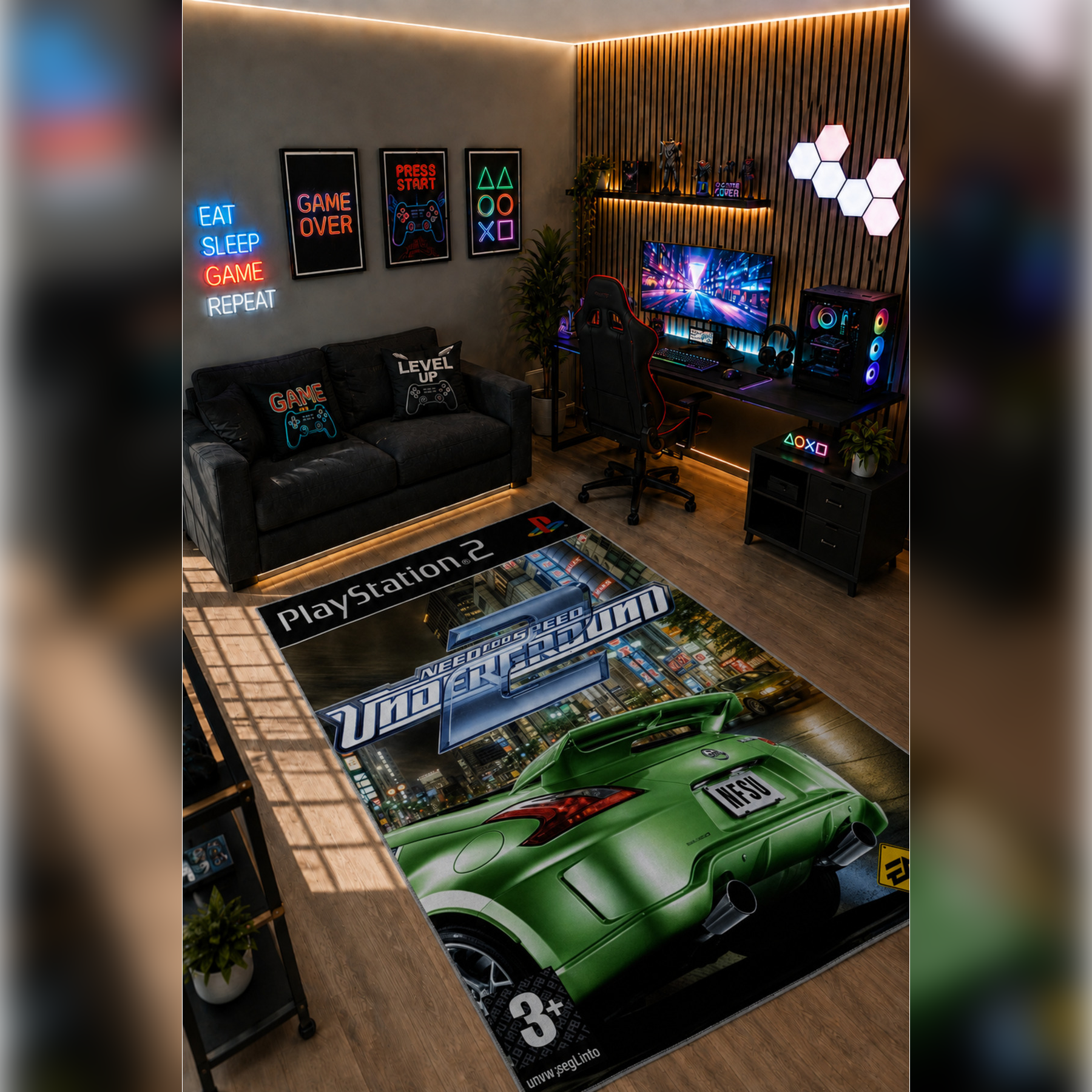 Gamer Collection Kişiye Özel Üretim Dekoratif Kaymaz Taban Oyun Odası Halısı – Dijital Baskı Yıkanabilir – Farklı Ölçü Seçenekleri