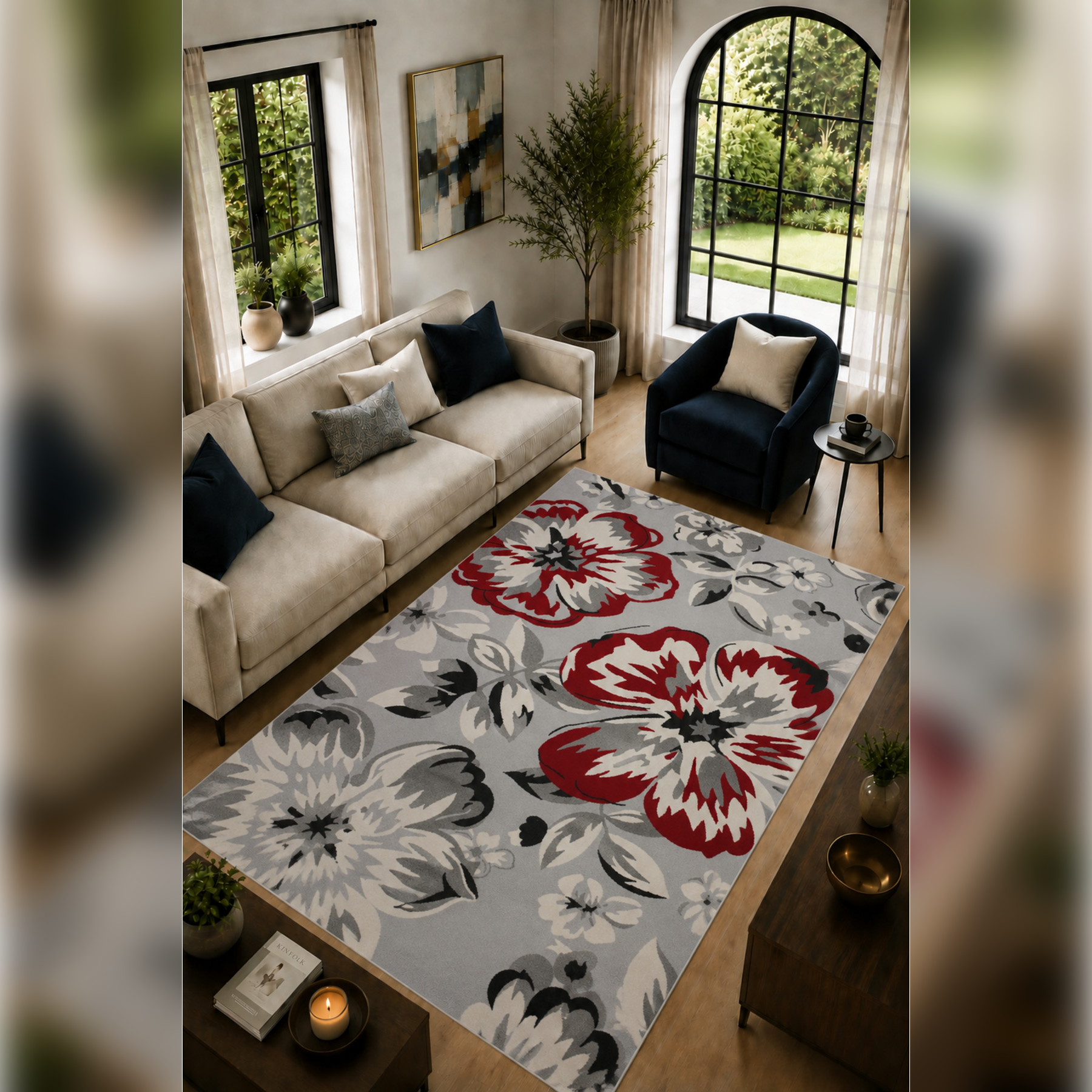 Flora Bloom Collection Çiçek Desenli Salon halı