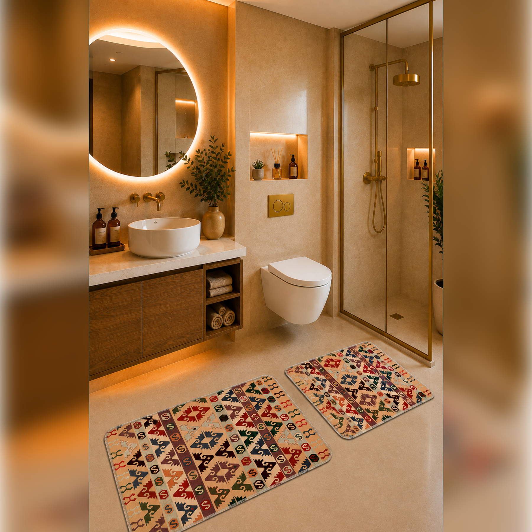 Banyo Paspası 2'li Set Kaymaz Tabanlı ve Yıkanabilir 60x90 Cm - 50x60 Cm