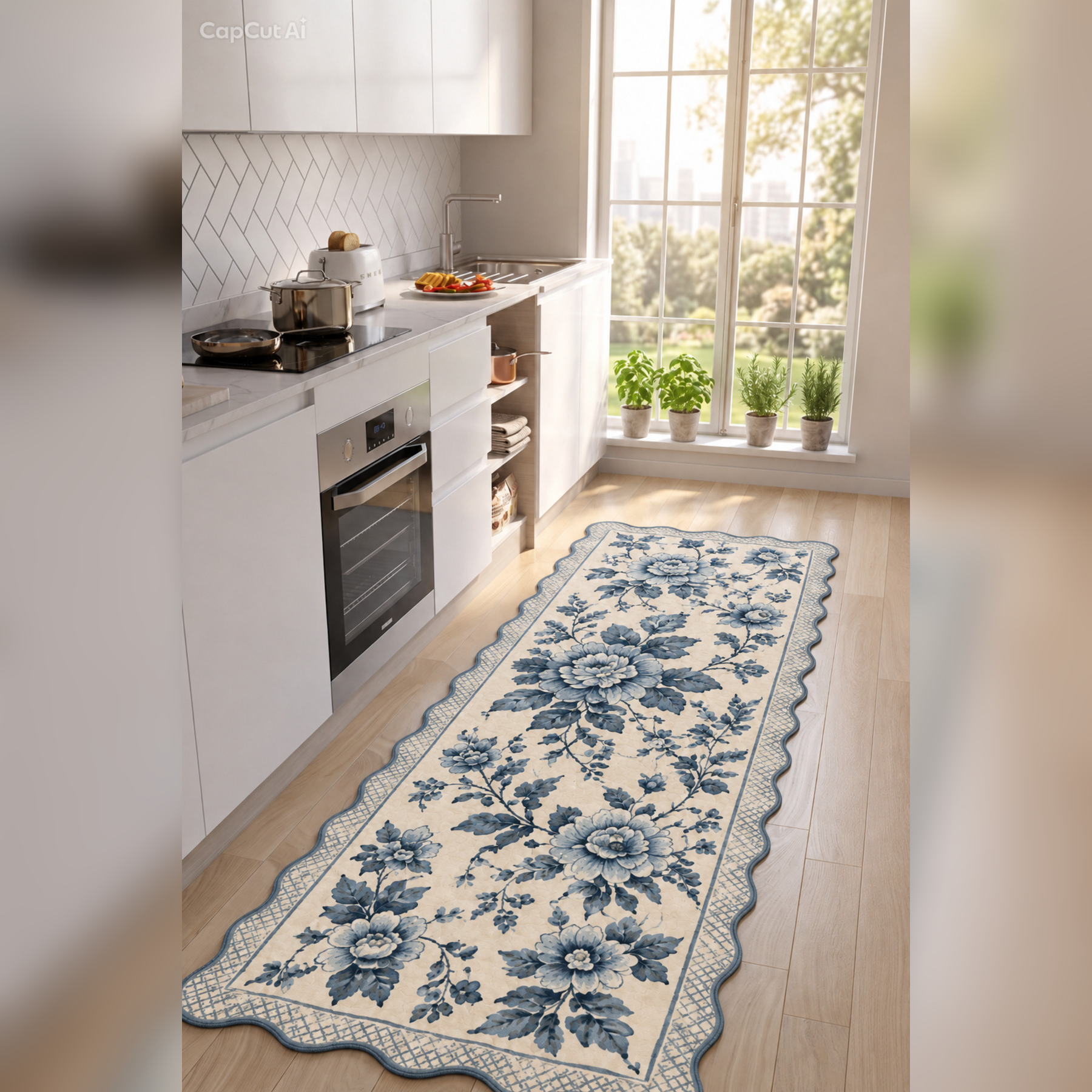 Botanica Luxe Collection English Rose Kişiye Özel Üretim Dekoratif Kaymaz Taban MUTFAK Halısı – Dijital Baskı, Yıkanabilir, Farklı Ölçü Seçenekleri