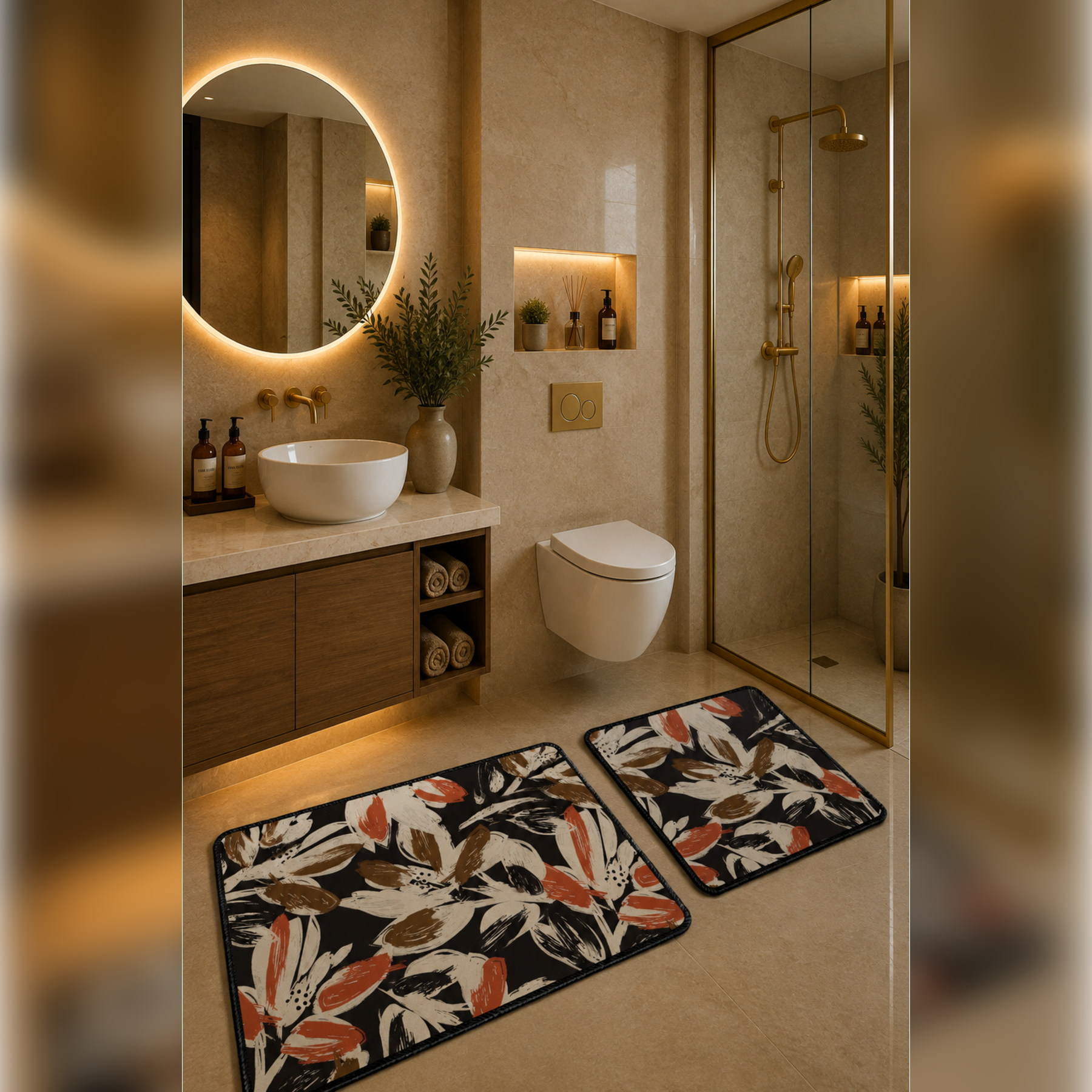 Banyo Paspası 2'li Set Kaymaz Tabanlı ve Yıkanabilir 60x90 Cm - 50x60 Cm