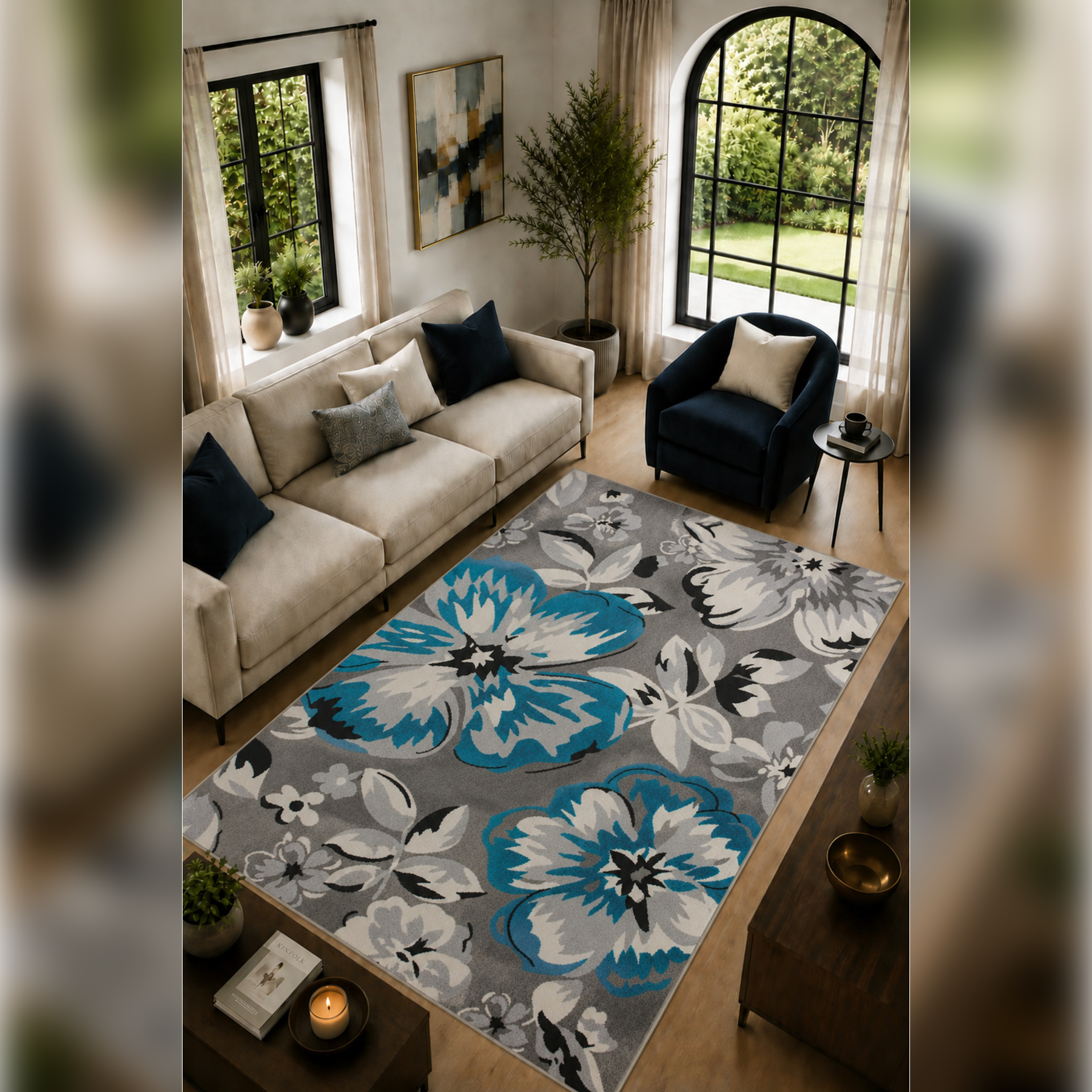 Flora Bloom Collection Çiçek Desenli Salon halı