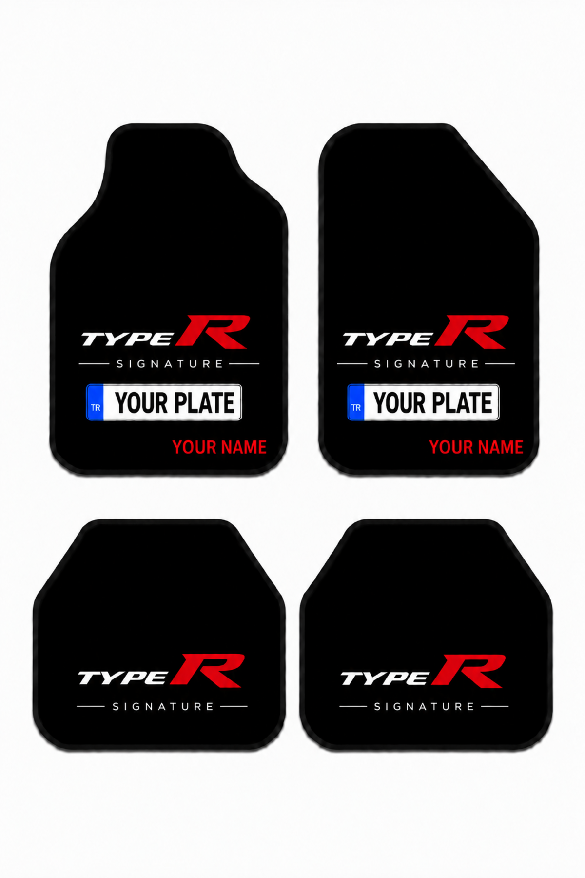 HONDA Typer Signature Personalized Name and License Plate Printed Universal Premium Car Floor Mat 4-Piece Set – Compatible with All Vehicle Models – Non-Slip DOT Backing