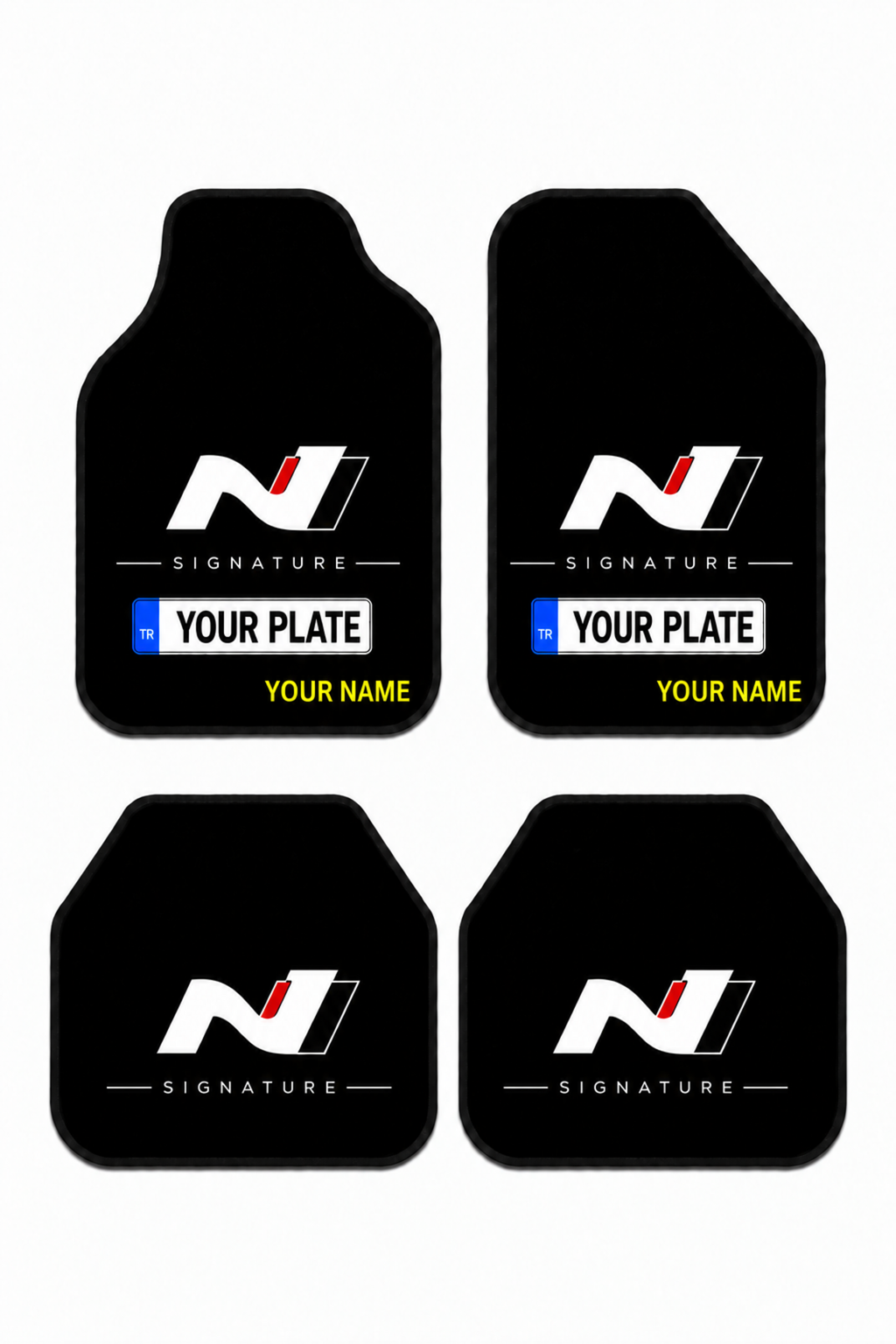 Hyundai N Signature Custom Name and License Plate Printed Universal Premium Car Floor Mats 4-Piece Set – Compatible with All Car Models - Non-Slip DOT Base