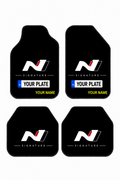 Hyundai N Signature Custom Name and License Plate Printed Universal Premium Car Floor Mats 4-Piece Set – Compatible with All Car Models - Non-Slip DOT Base