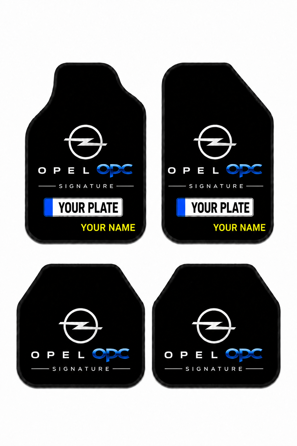 OPEL OPC Personalized Name and License Plate Printed Universal Premium Car Floor Mat 4-Piece Set – Compatible with All Car Models – Non-Slip DOT Backing