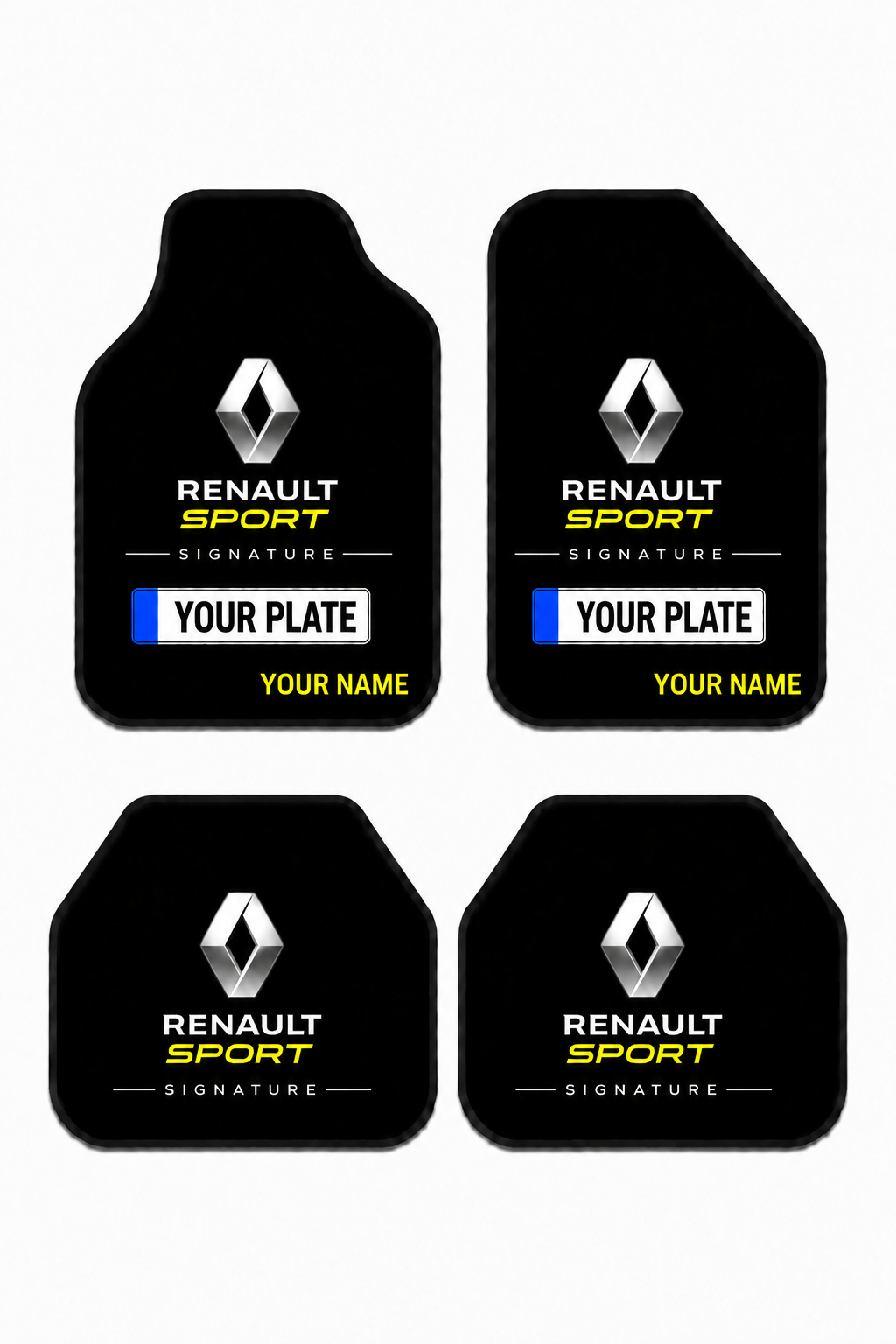 Renault Sport Signature Personalized Name and Plate Printed Universal Premium Car Floor Mat 4-Piece Set – Compatible with All Car Models - Non-Slip DOT Base
