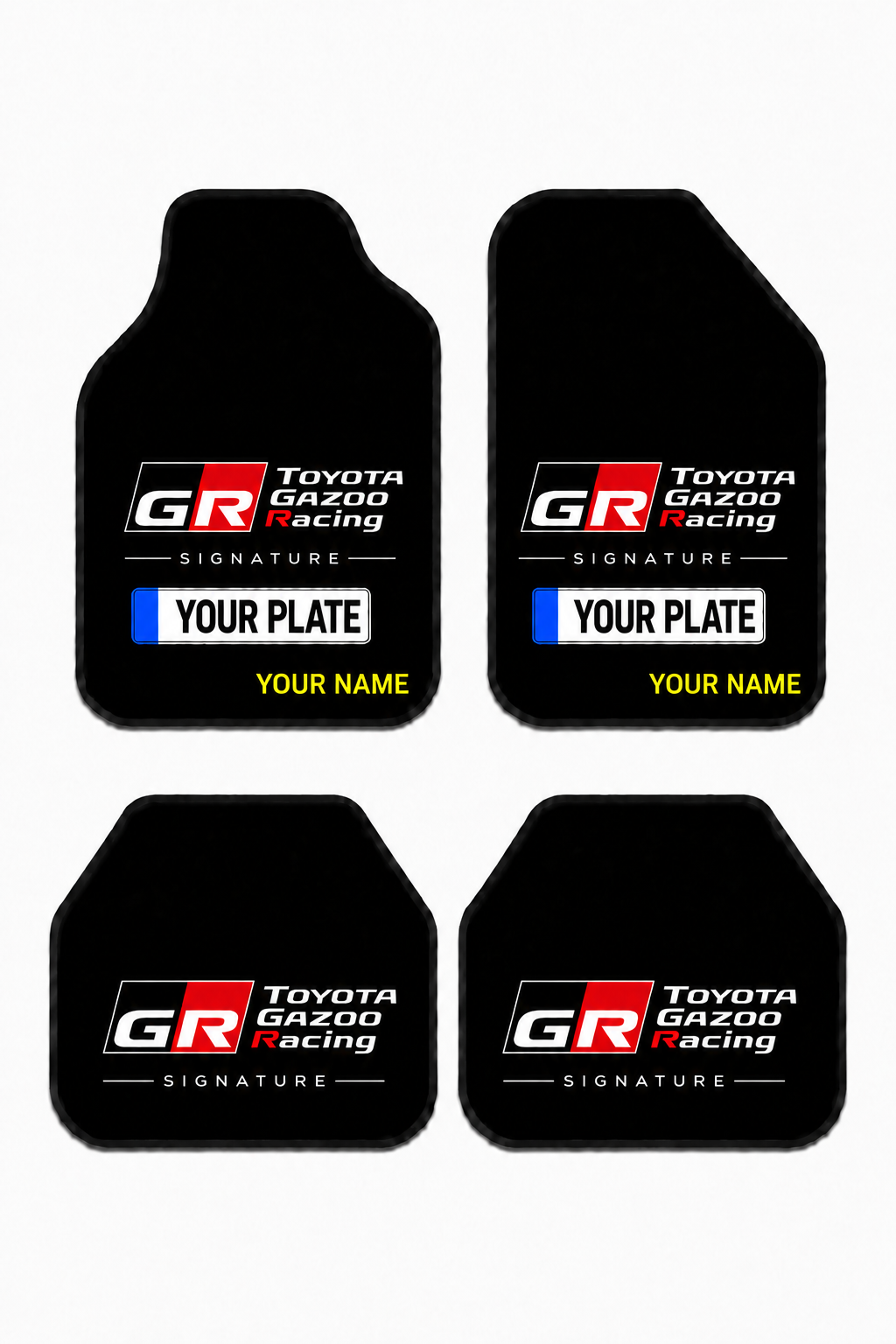 Toyota Personalized Name and Plate Printed Universal Premium Car Floor Mats 4-Piece Set – Compatible with All Car Models - Non-Slip DOT Backing