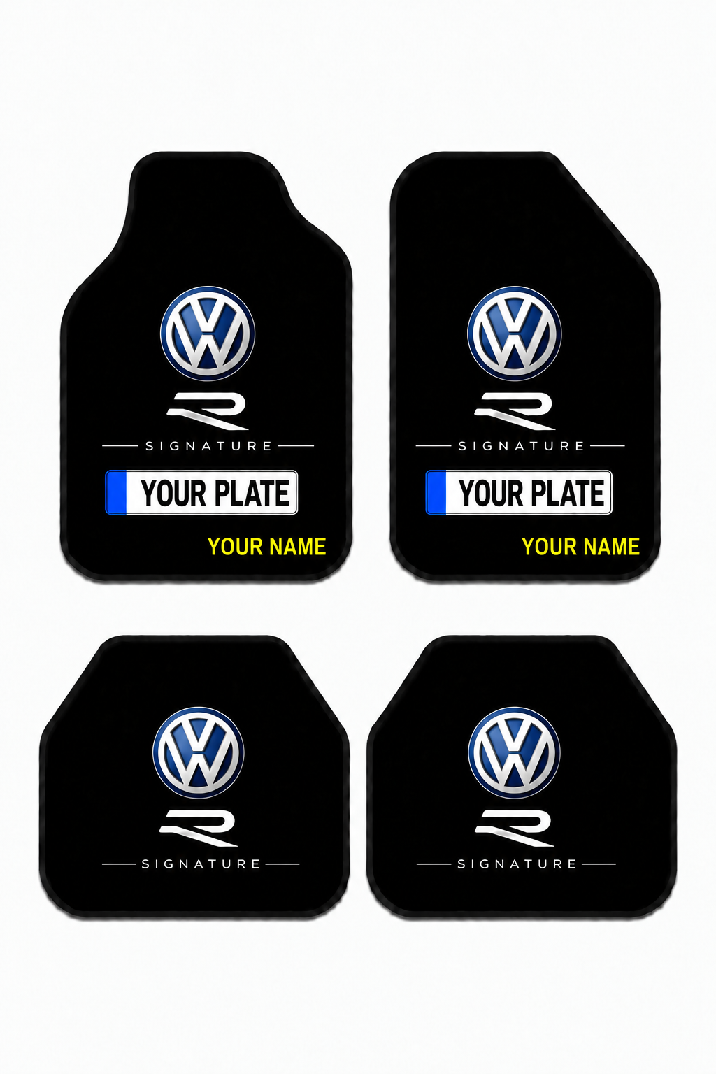 Volkswagen Custom Name and License Plate Printed Universal Premium Car Floor Mats 4-Piece Set – Compatible with All Car Models