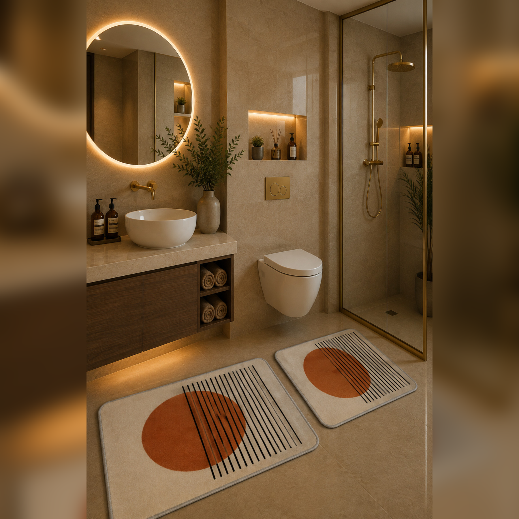 Banyo Paspası 2'li Set Kaymaz Tabanlı ve Yıkanabilir 60x90 Cm - 50x60 Cm