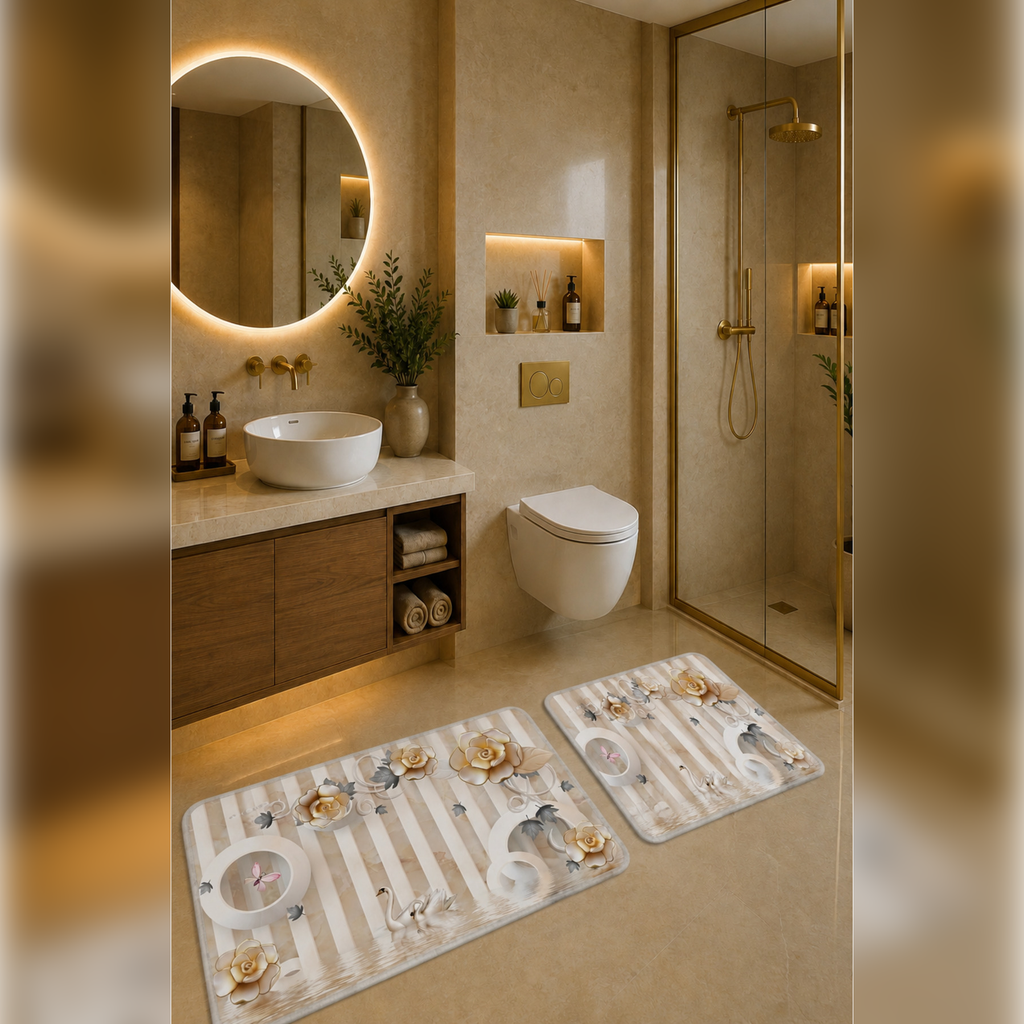 Banyo Paspası 2'li Set Kaymaz Tabanlı ve Yıkanabilir 60x90 Cm - 50x60 Cm