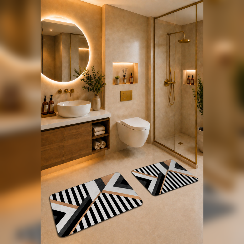 Banyo Paspası 2'li Set Kaymaz Tabanlı ve Yıkanabilir 60x90 Cm - 50x60 Cm