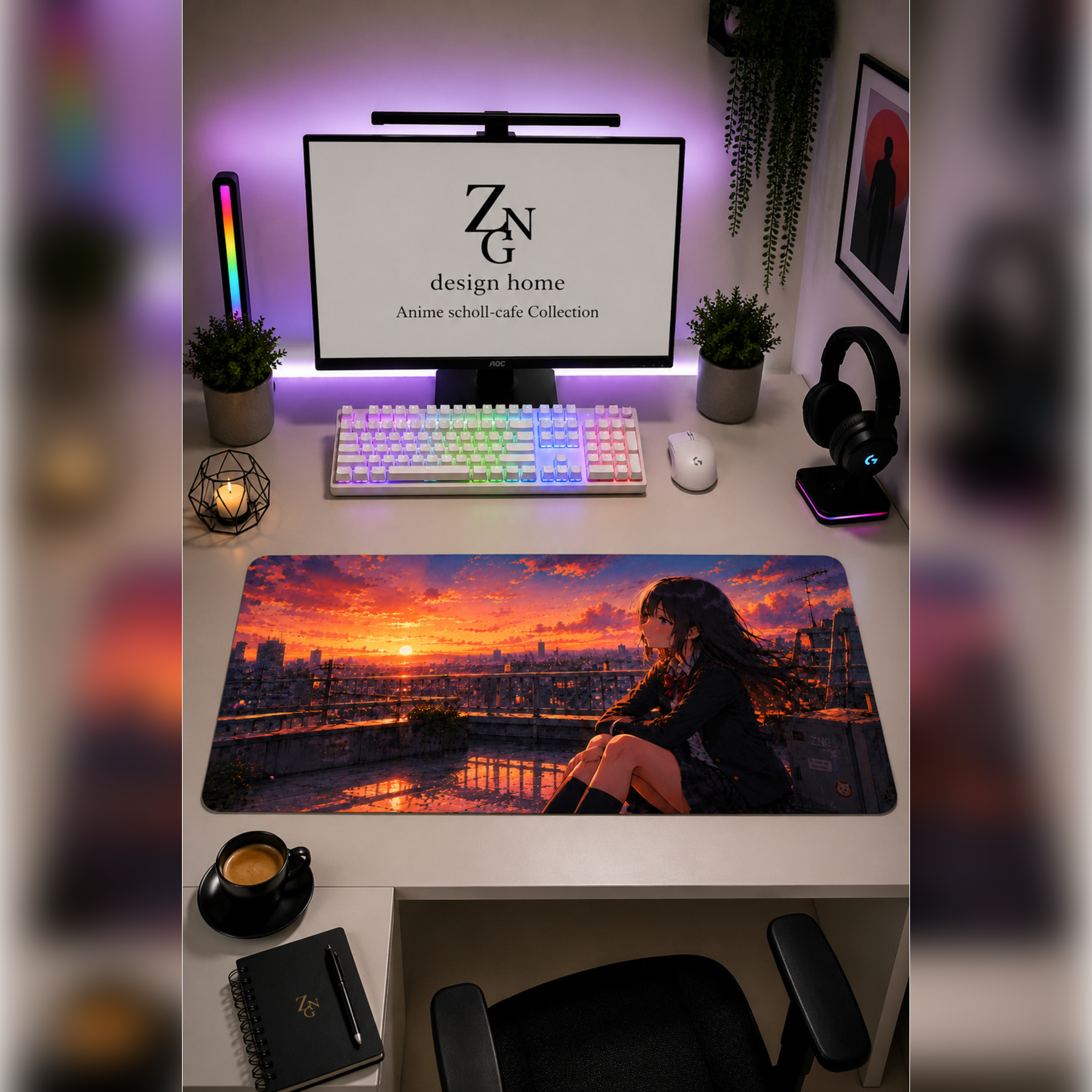 Anime scholl-cafe Collection 80x40 cm Büyük Boy Gaming Mousepad Kaymaz Taban Deskmat