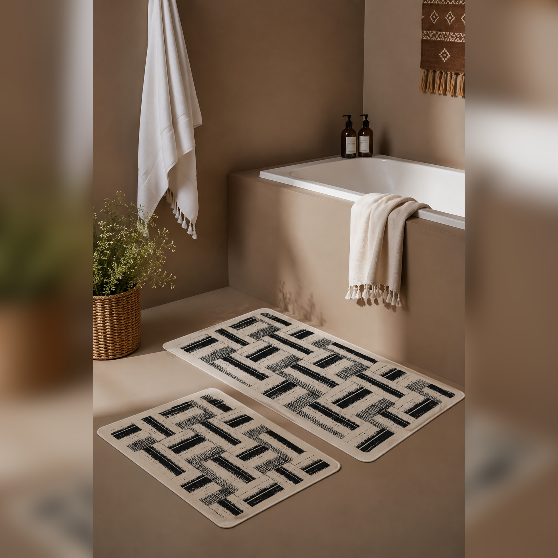 Banyo Paspası 2'li Set Kaymaz Tabanlı ve Yıkanabilir 60x90 Cm - 50x60 Cm