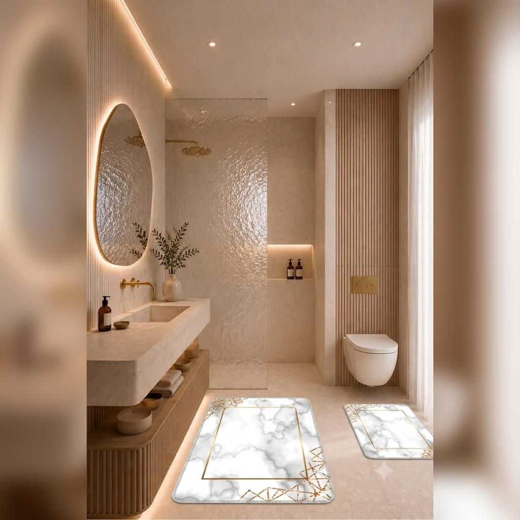 Banyo Paspası 2'li Set Kaymaz Tabanlı ve Yıkanabilir 60x90 Cm - 50x60 Cm
