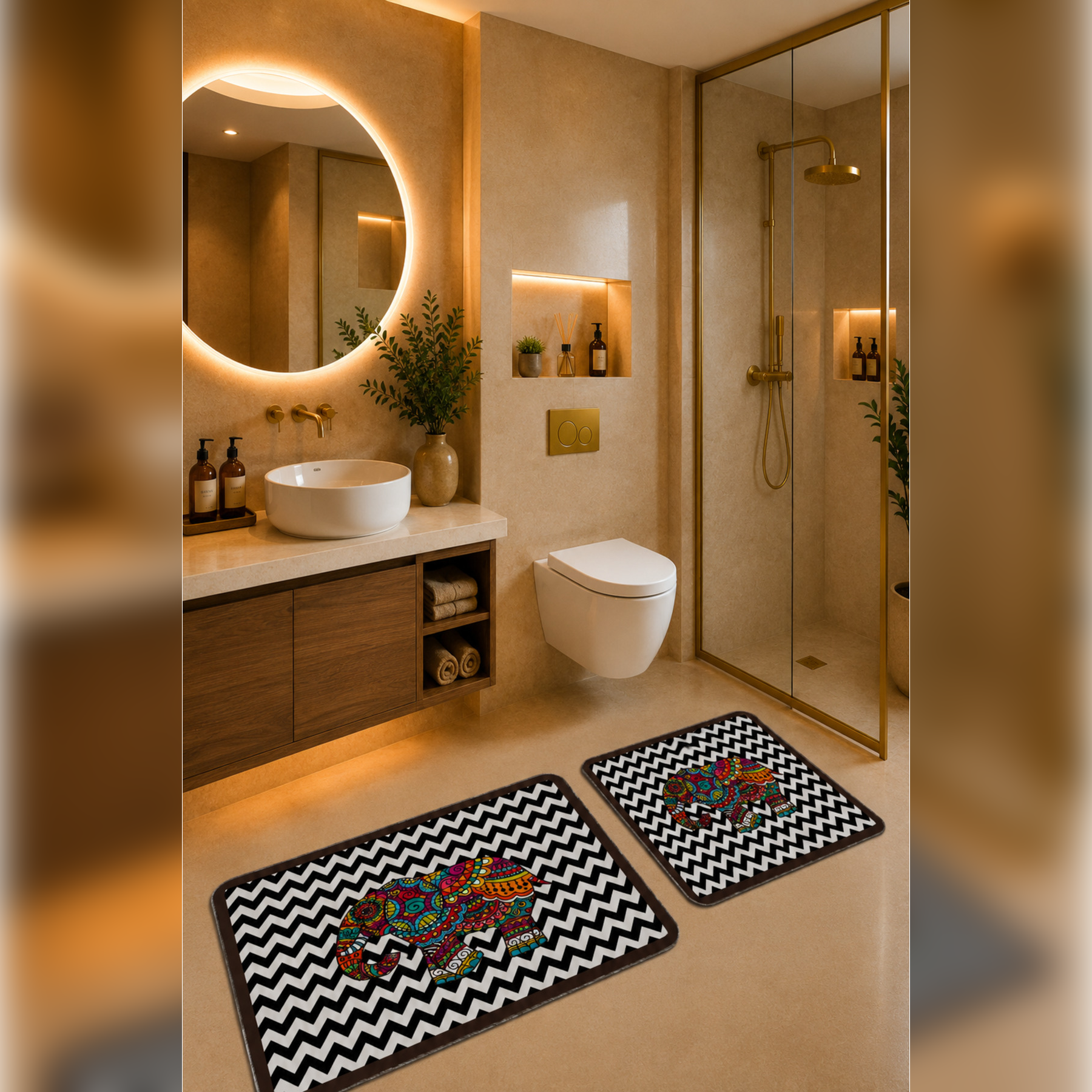 Banyo Paspası 2'li Set Kaymaz Tabanlı ve Yıkanabilir 60x90 Cm - 50x60 Cm