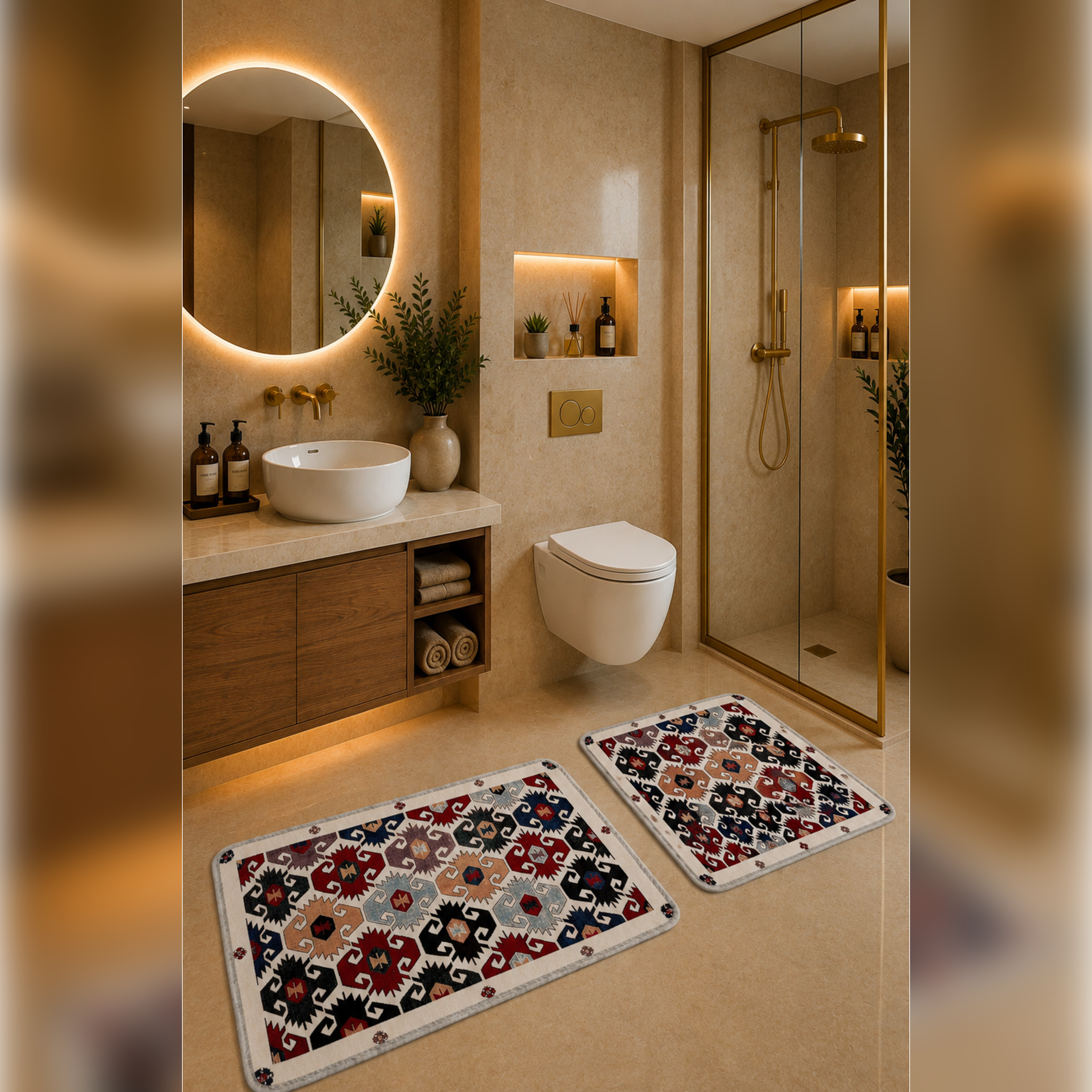 Banyo Paspası 2'li Set Kaymaz Tabanlı ve Yıkanabilir 60x90 Cm - 50x60 Cm