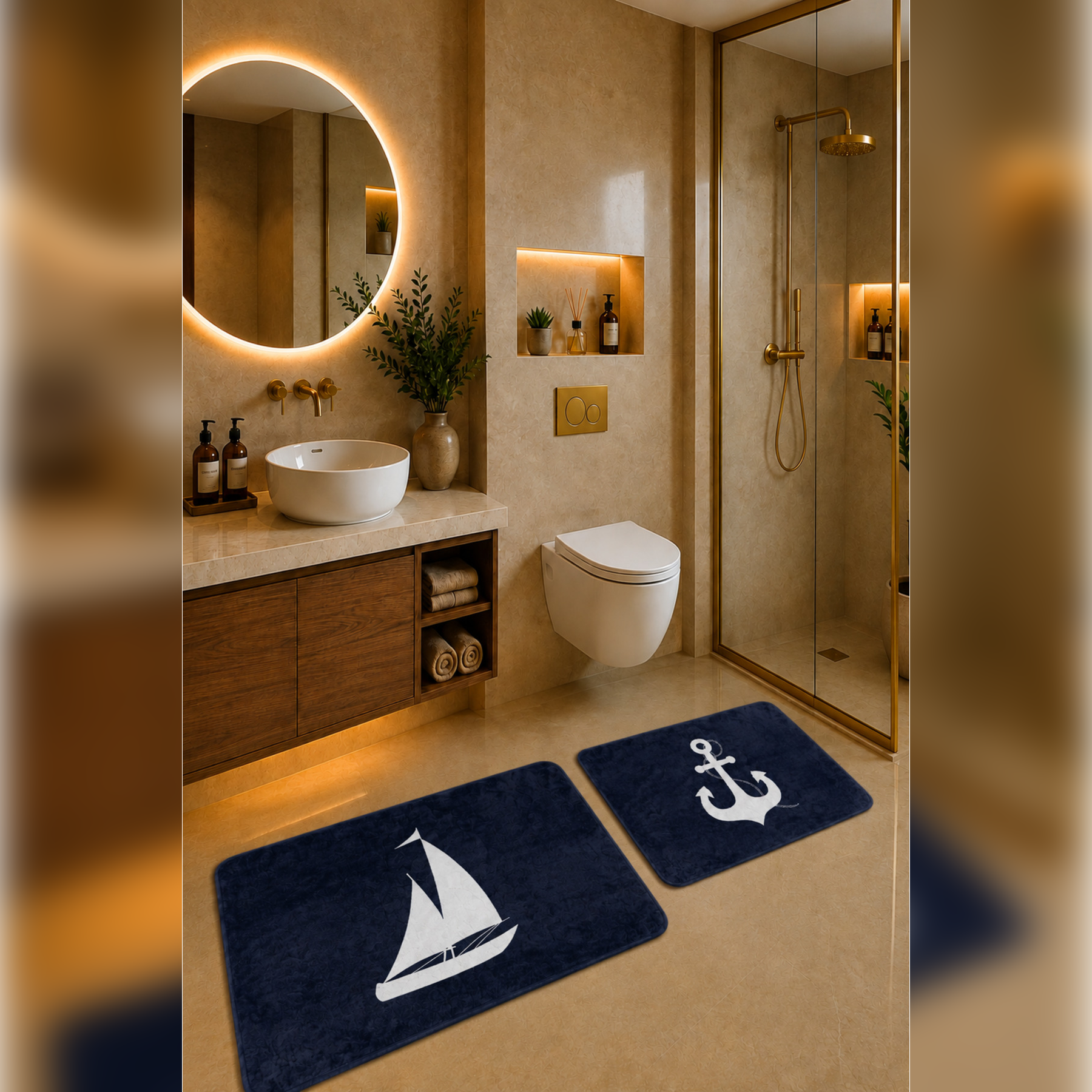Banyo Paspası 2'li Set Kaymaz Tabanlı ve Yıkanabilir 60x90 Cm - 50x60 Cm